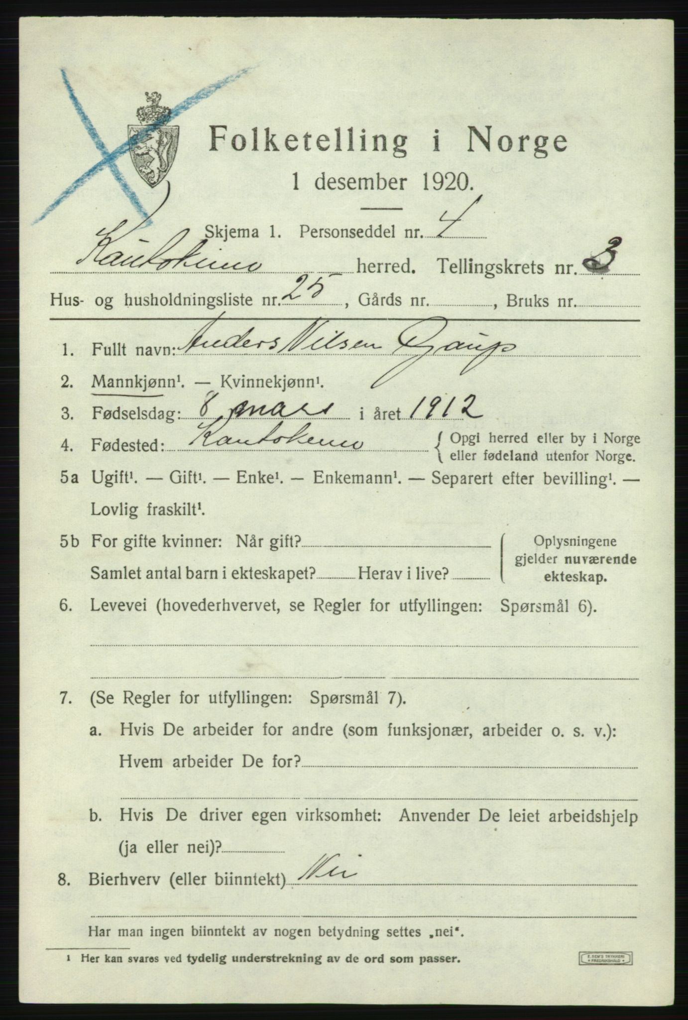 SATØ, 1920 census for Kautokeino, 1920, p. 1683