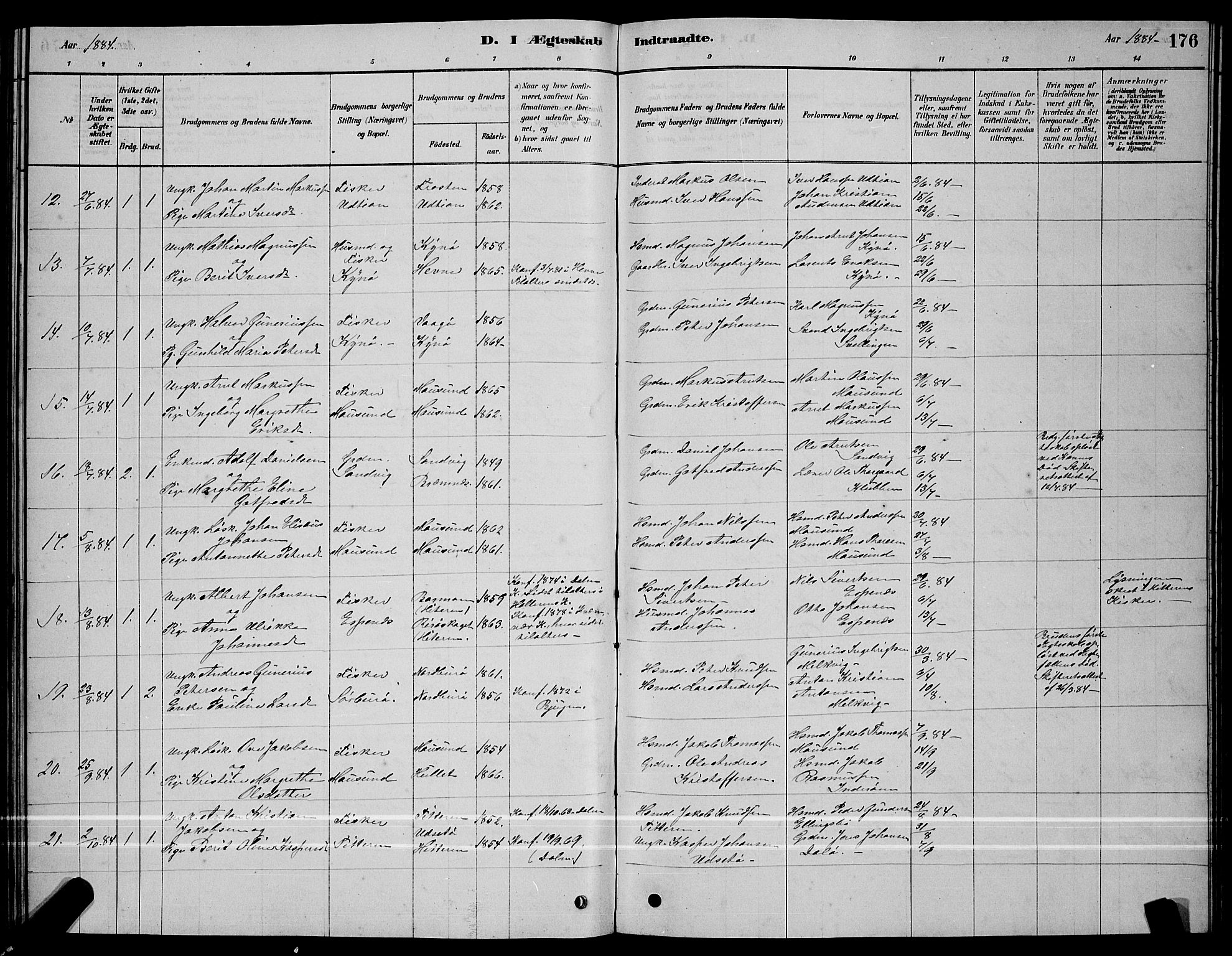 Ministerialprotokoller, klokkerbøker og fødselsregistre - Sør-Trøndelag, SAT/A-1456/640/L0585: Parish register (copy) no. 640C03, 1878-1891, p. 176