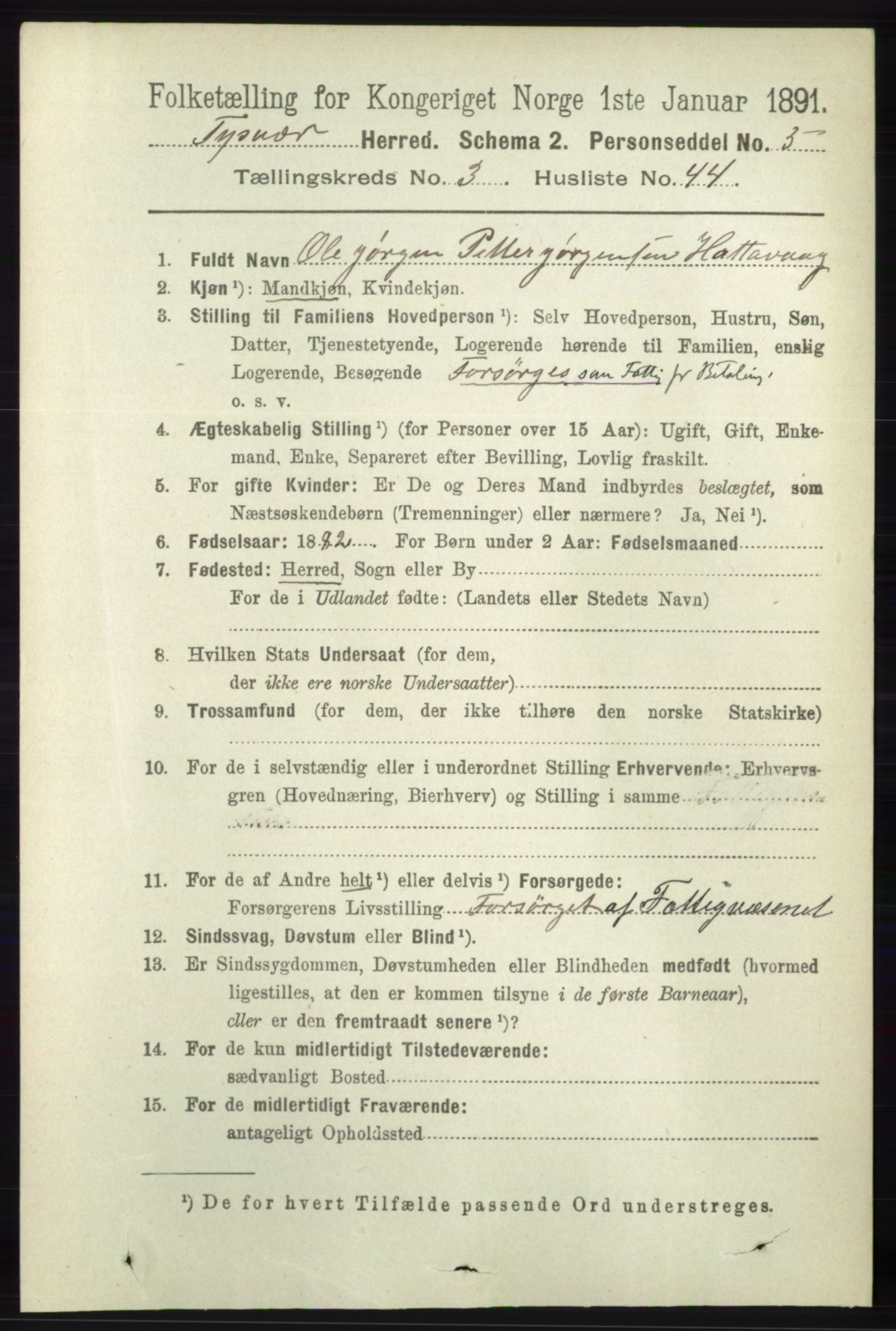 RA, 1891 census for 1146 Tysvær, 1891, p. 1444