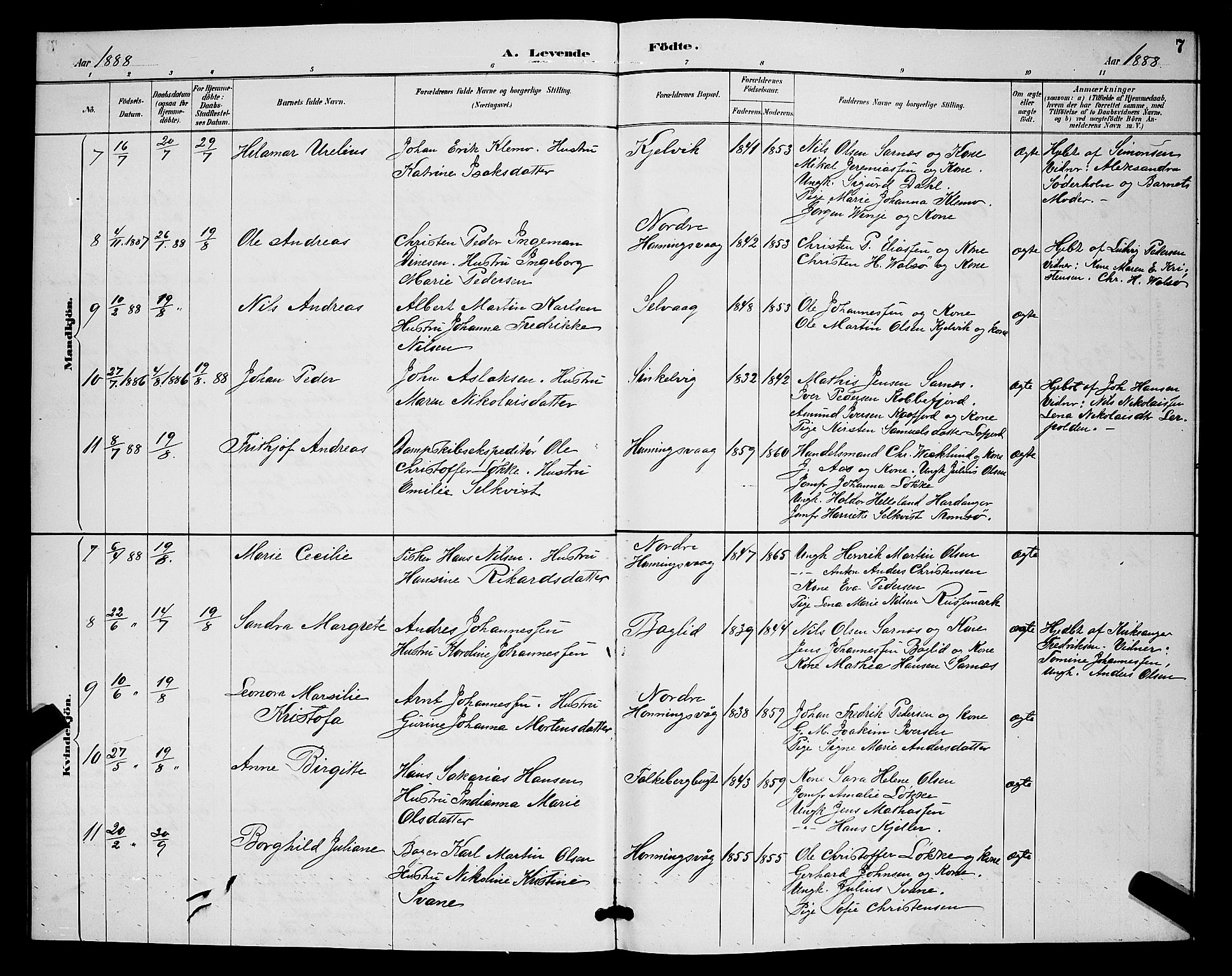 Måsøy sokneprestkontor, AV/SATØ-S-1348/H/Hb/L0004klokker: Parish register (copy) no. 4, 1887-1889, p. 7