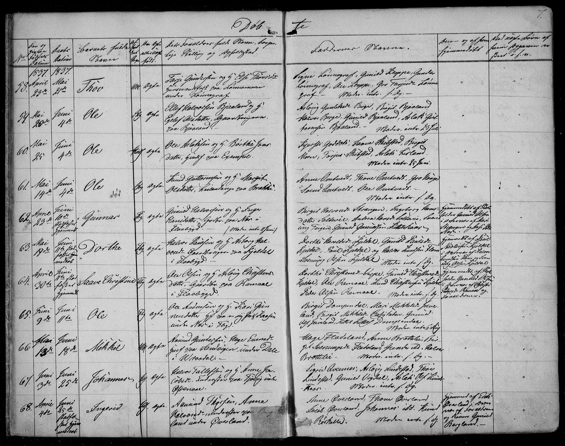 Kviteseid kirkebøker, AV/SAKO-A-276/F/Fa/L0006: Parish register (official) no. I 6, 1836-1858, p. 7