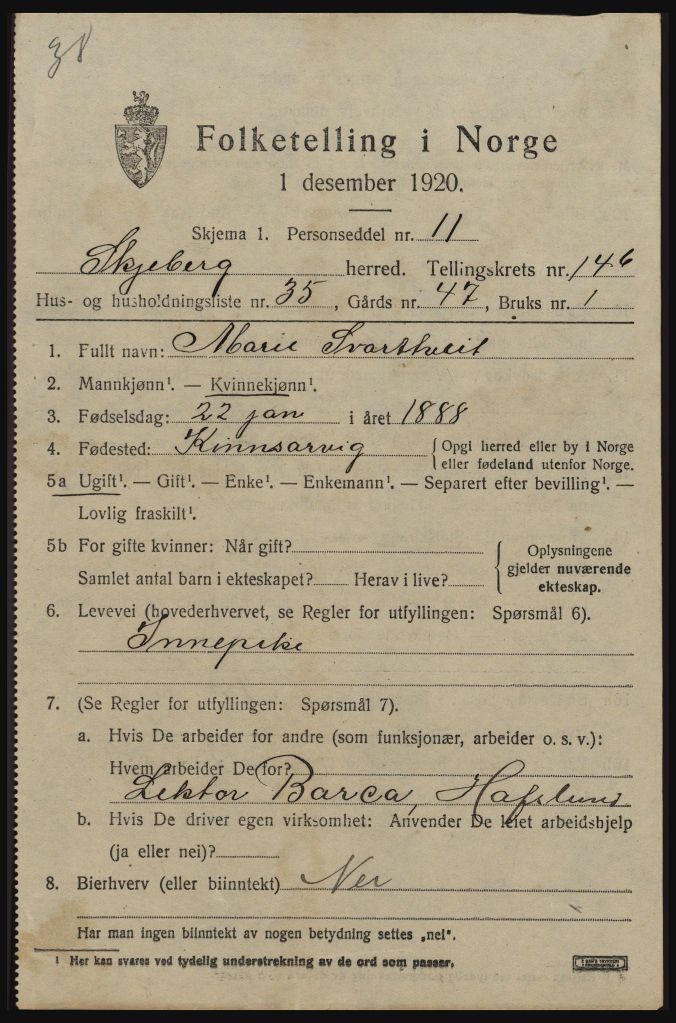 SAO, 1920 census for Skjeberg, 1920, p. 14767