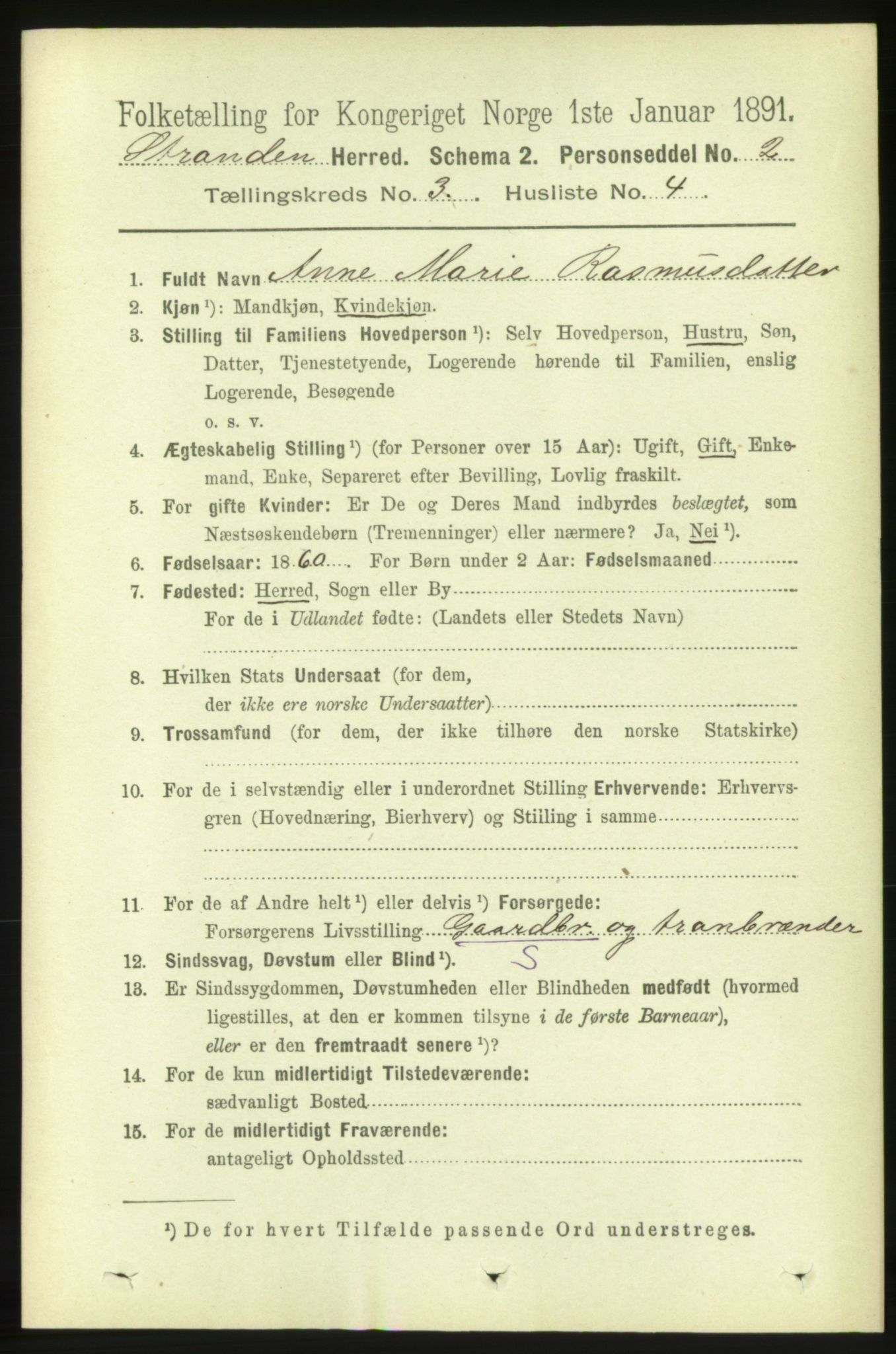 RA, 1891 census for 1525 Stranda, 1891, p. 518