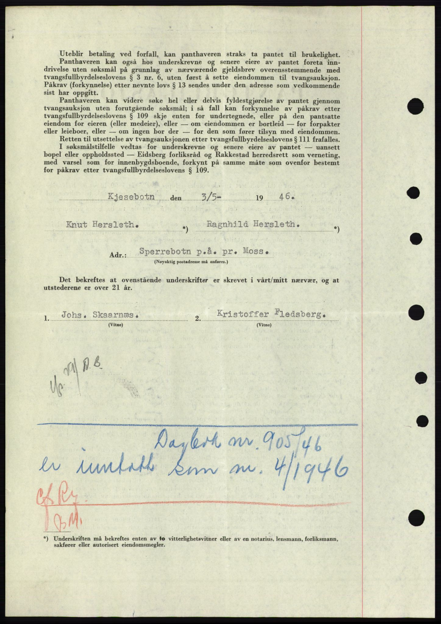 Moss sorenskriveri, SAO/A-10168: Mortgage book no. B15, 1946-1946, Diary no: : 903/1946