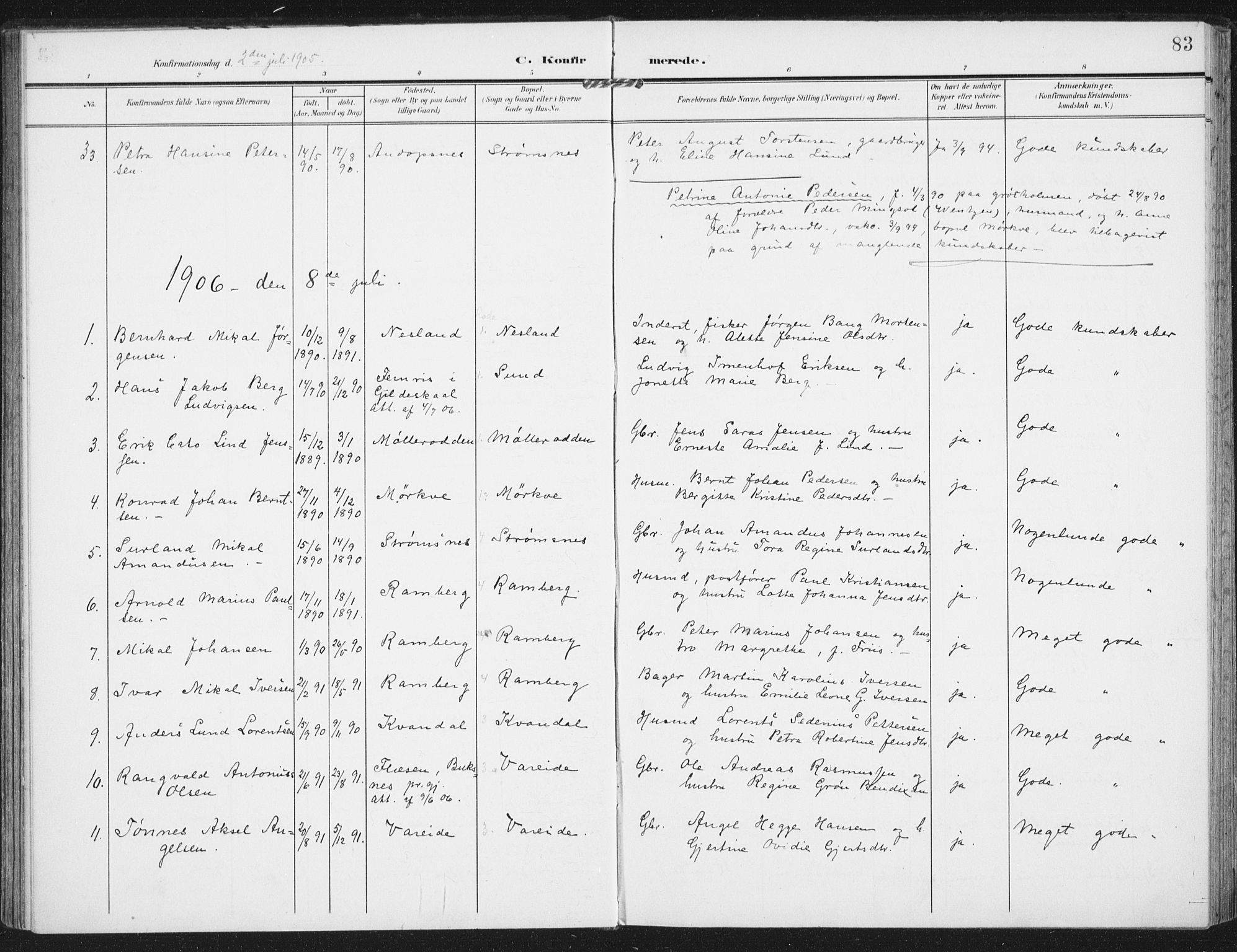 Ministerialprotokoller, klokkerbøker og fødselsregistre - Nordland, SAT/A-1459/885/L1206: Parish register (official) no. 885A07, 1905-1915, p. 83