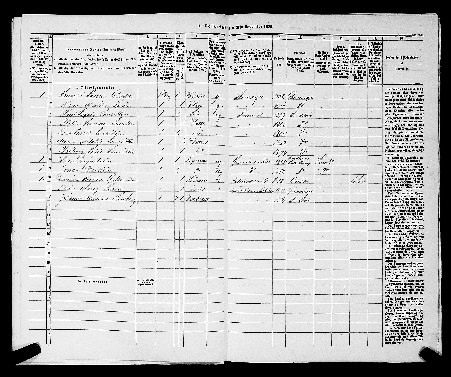 RA, 1875 census for 0103B Fredrikstad/Fredrikstad, 1875, p. 1292