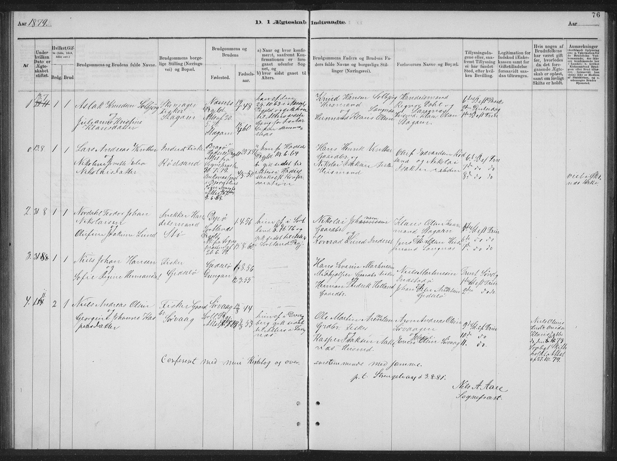 Ministerialprotokoller, klokkerbøker og fødselsregistre - Nordland, AV/SAT-A-1459/894/L1359: Parish register (copy) no. 894C02, 1877-1884, p. 76