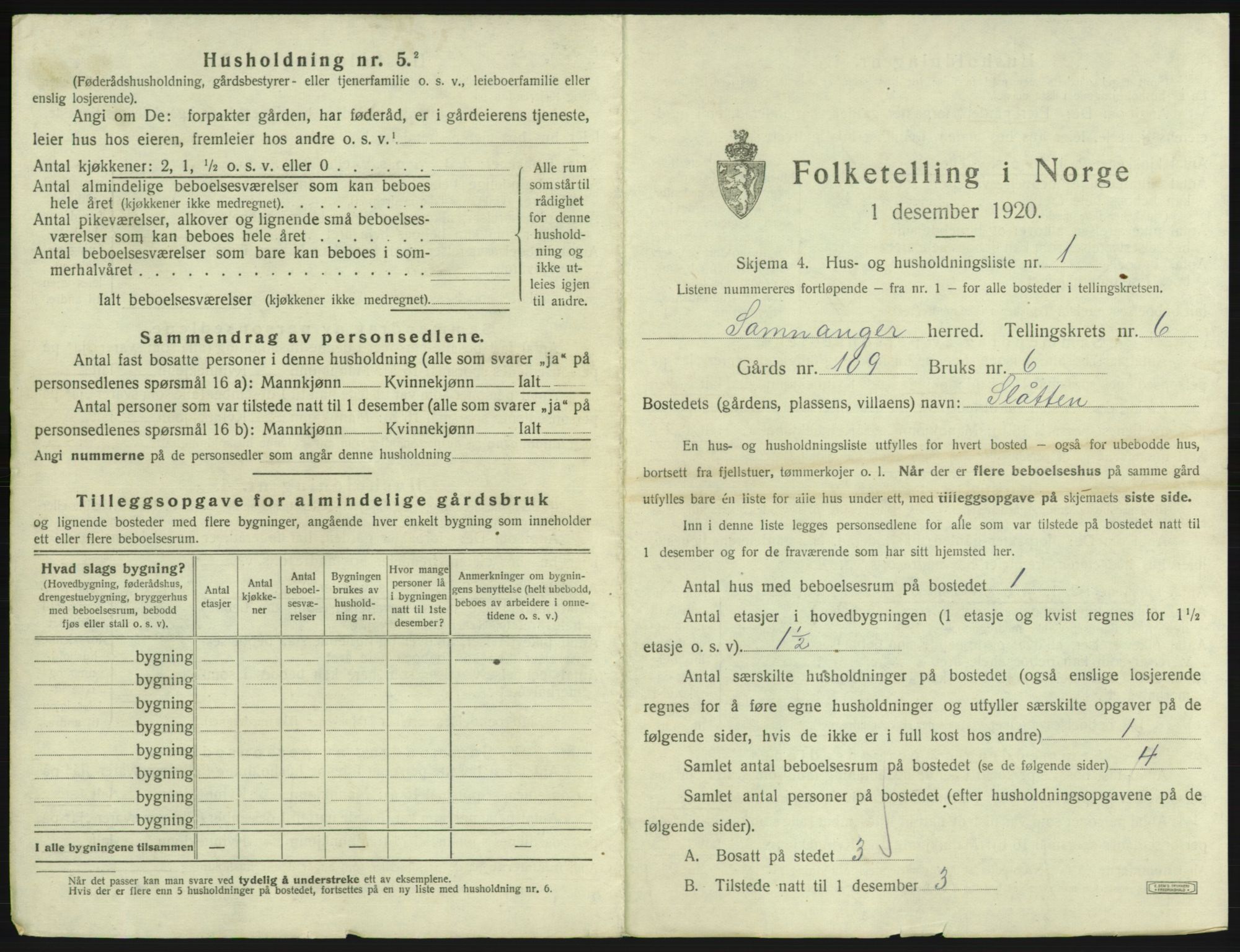 SAB, 1920 census for Samnanger, 1920, p. 315