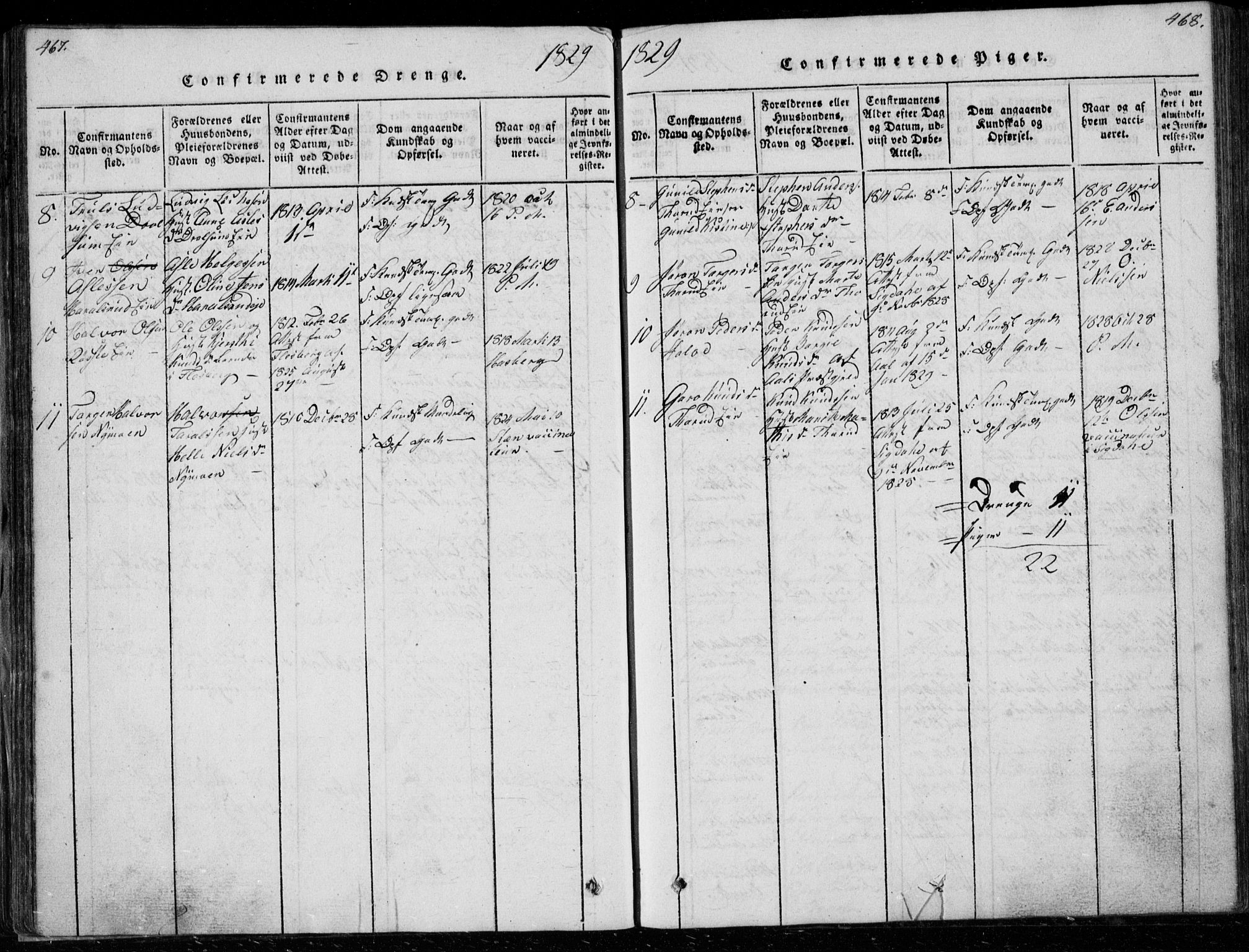 Modum kirkebøker, AV/SAKO-A-234/G/Ga/L0003: Parish register (copy) no. I 3, 1832-1842, p. 467-468