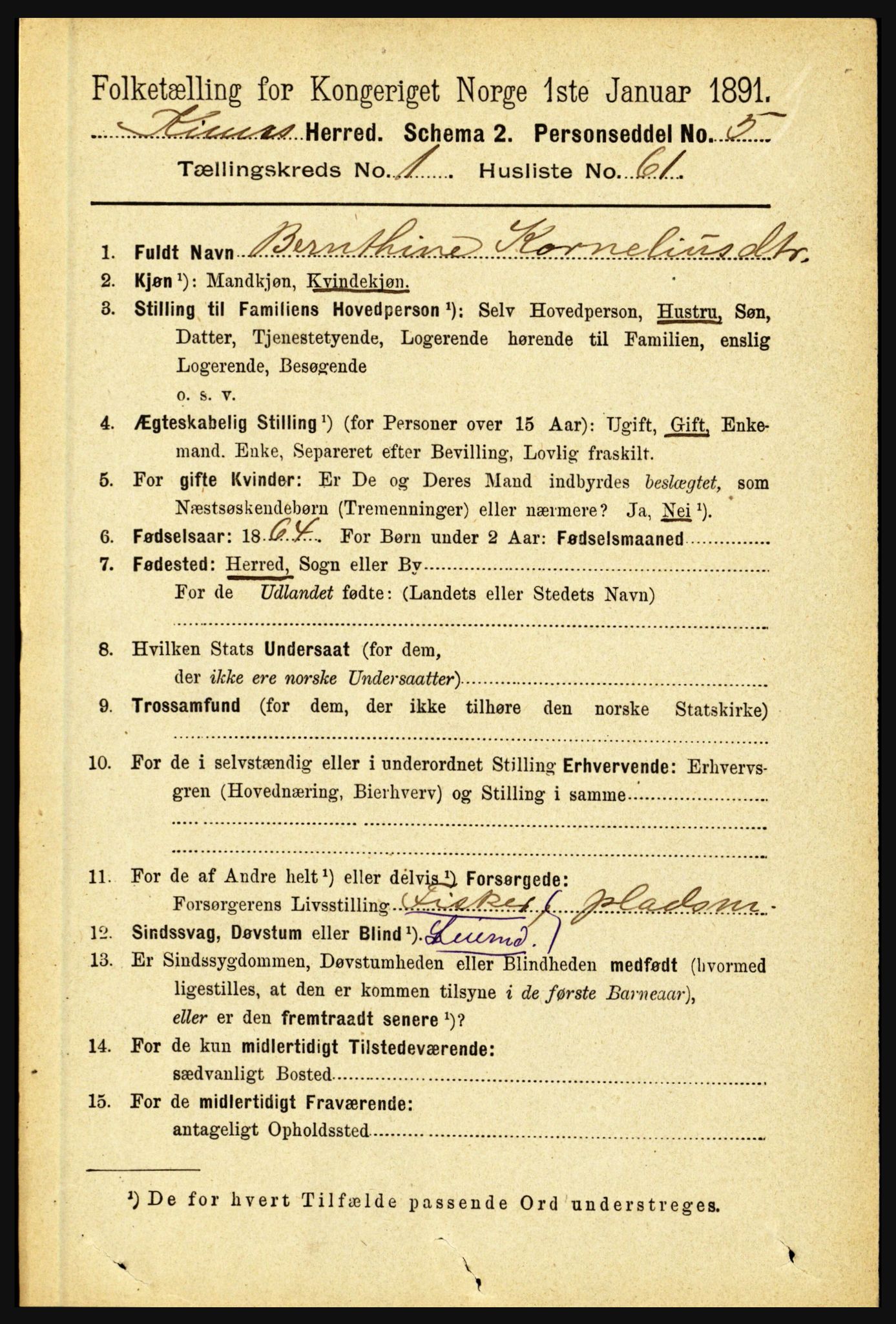 RA, 1891 census for 1437 Kinn, 1891, p. 469