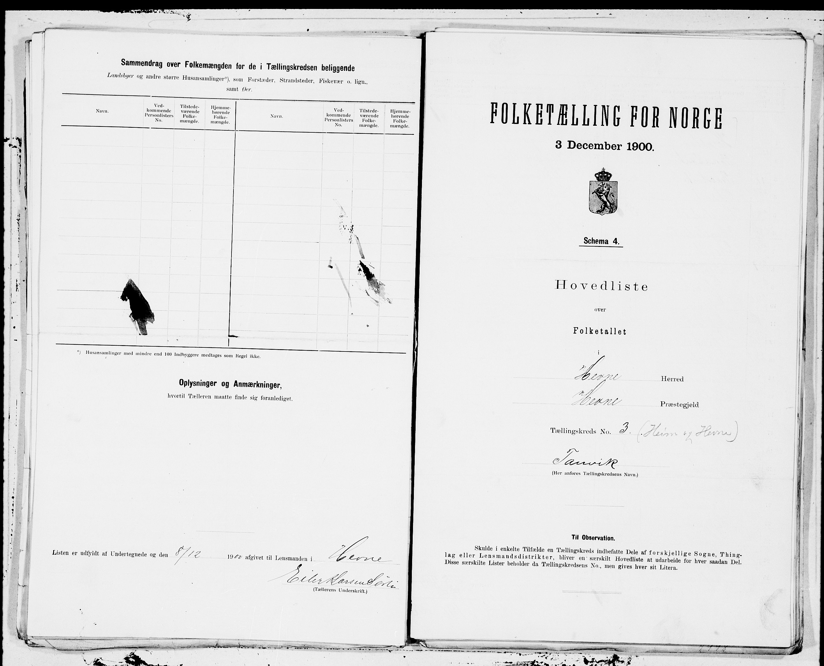 SAT, 1900 census for Hemne, 1900, p. 6