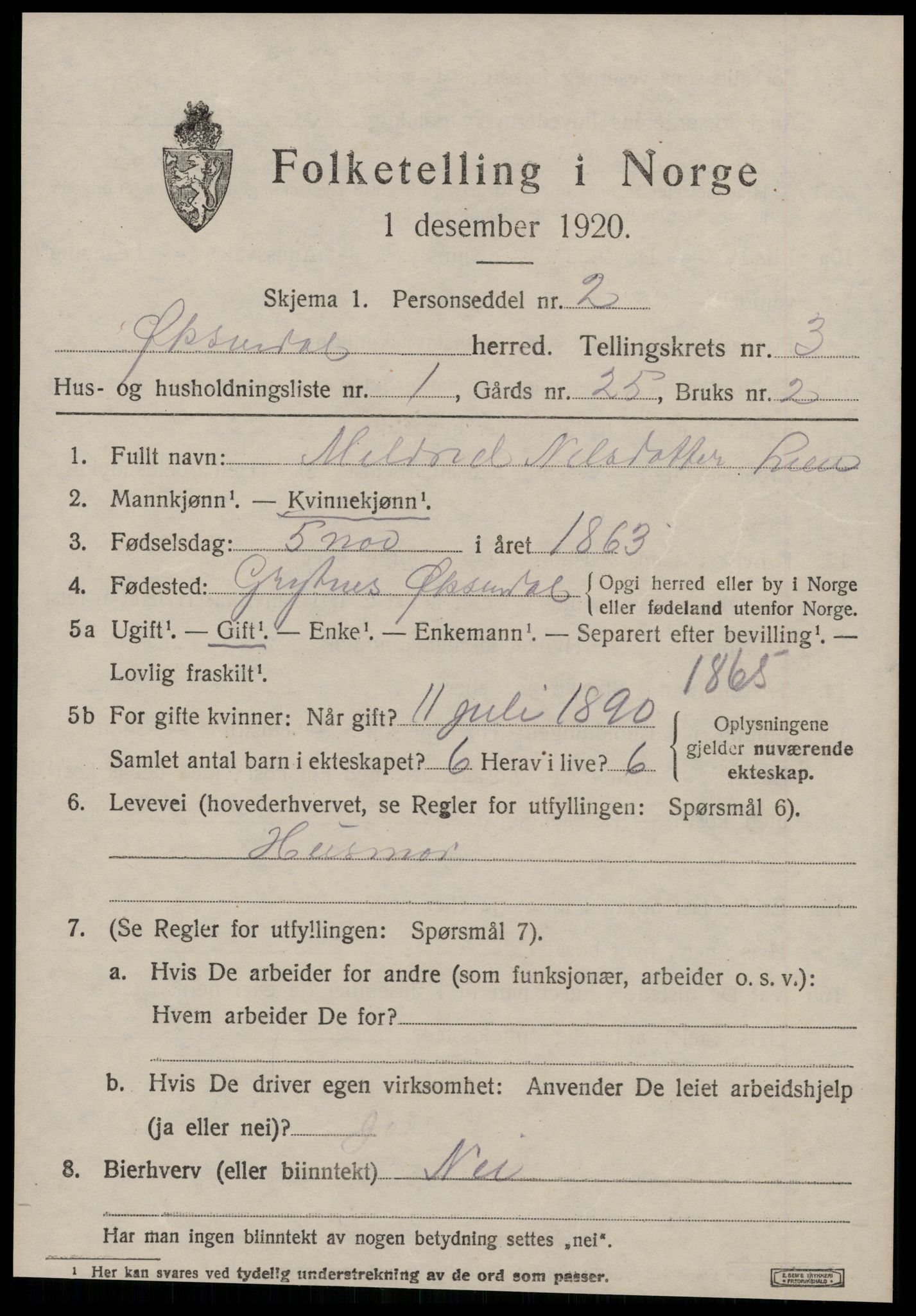 SAT, 1920 census for Øksendal, 1920, p. 999