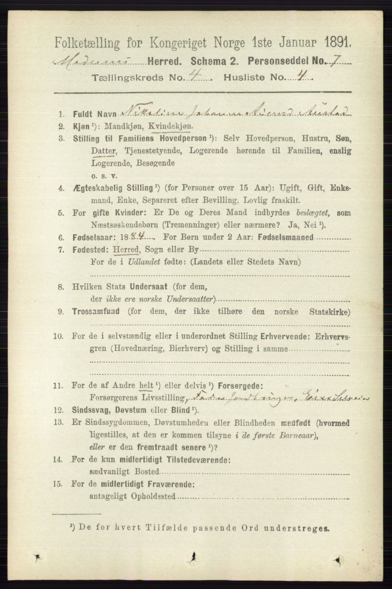 RA, 1891 census for 0623 Modum, 1891, p. 1012