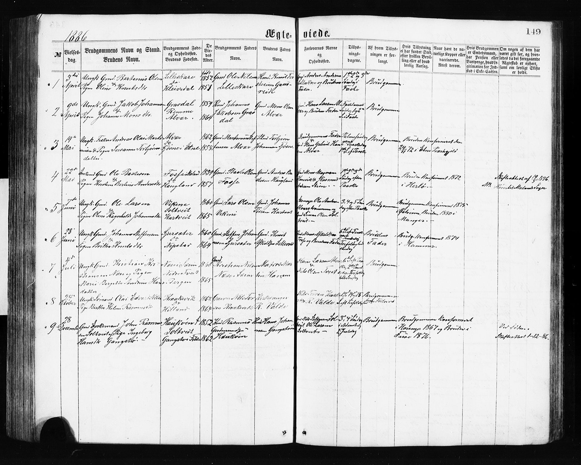 Alversund Sokneprestembete, SAB/A-73901/H/Ha/Hab: Parish register (copy) no. A 2, 1864-1905, p. 149