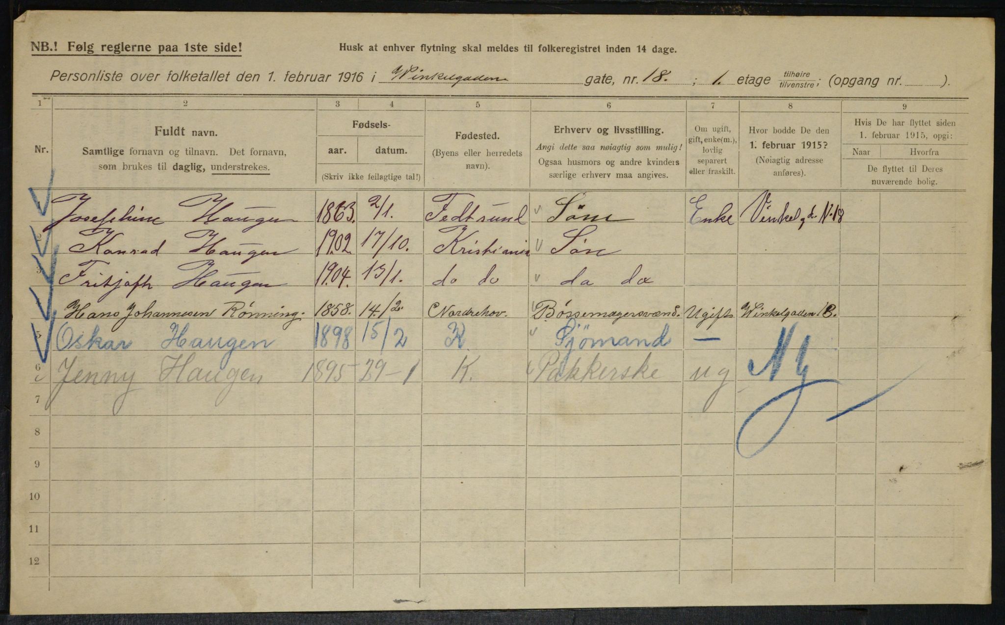 OBA, Municipal Census 1916 for Kristiania, 1916, p. 127801