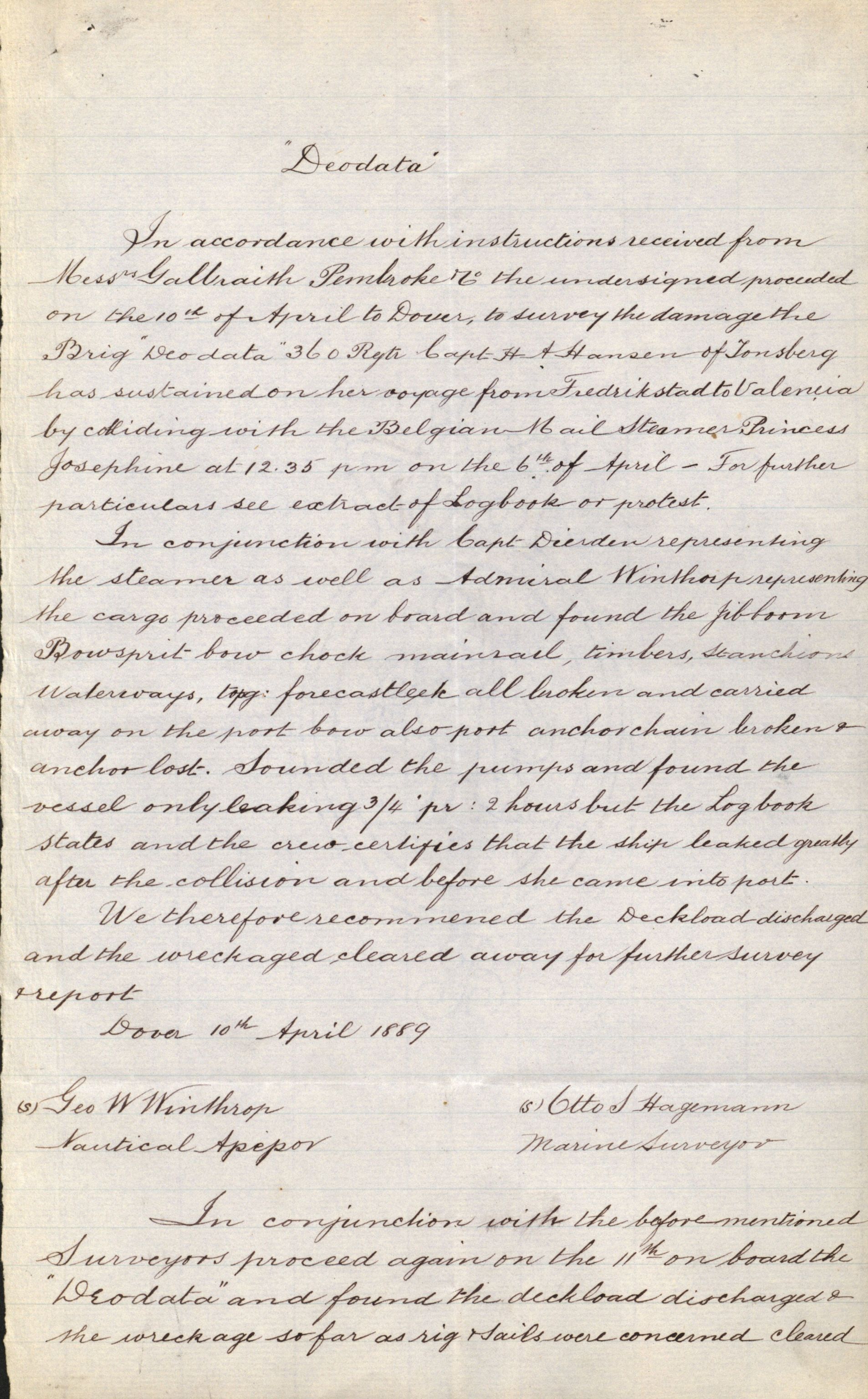 Pa 63 - Østlandske skibsassuranceforening, VEMU/A-1079/G/Ga/L0023/0010: Havaridokumenter / Johannes Rød, Deodata, Eidsvold, Bothnia, Brillant, 1889, p. 29