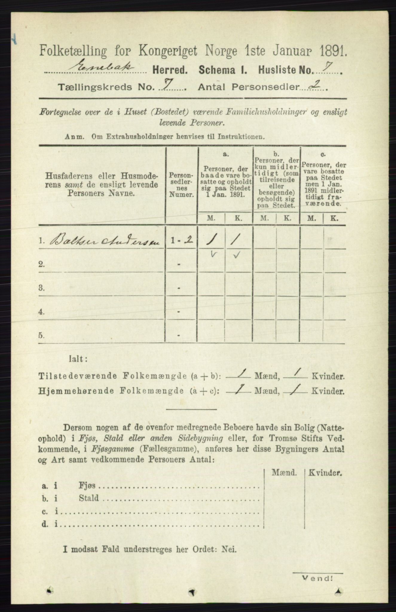 RA, 1891 census for 0229 Enebakk, 1891, p. 3493