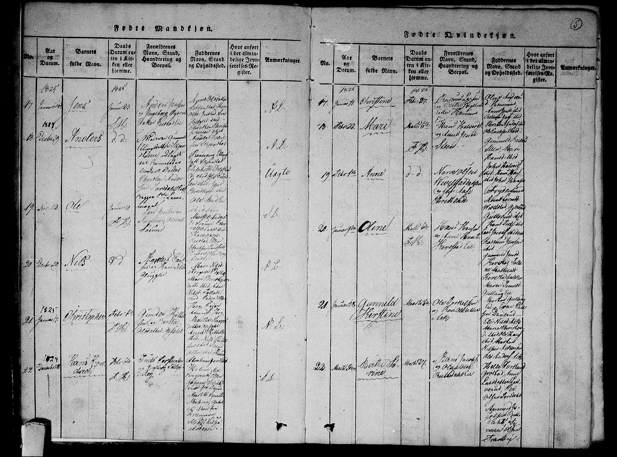 Lier kirkebøker, SAKO/A-230/F/Fa/L0009: Parish register (official) no. I 9, 1824-1827, p. 5