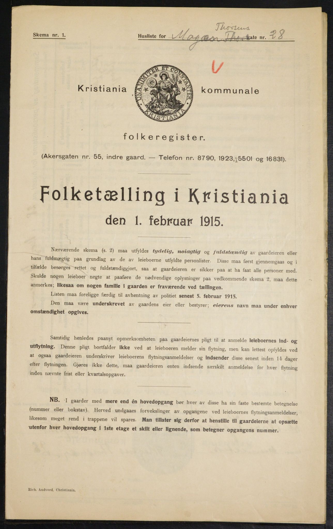 OBA, Municipal Census 1915 for Kristiania, 1915, p. 65084