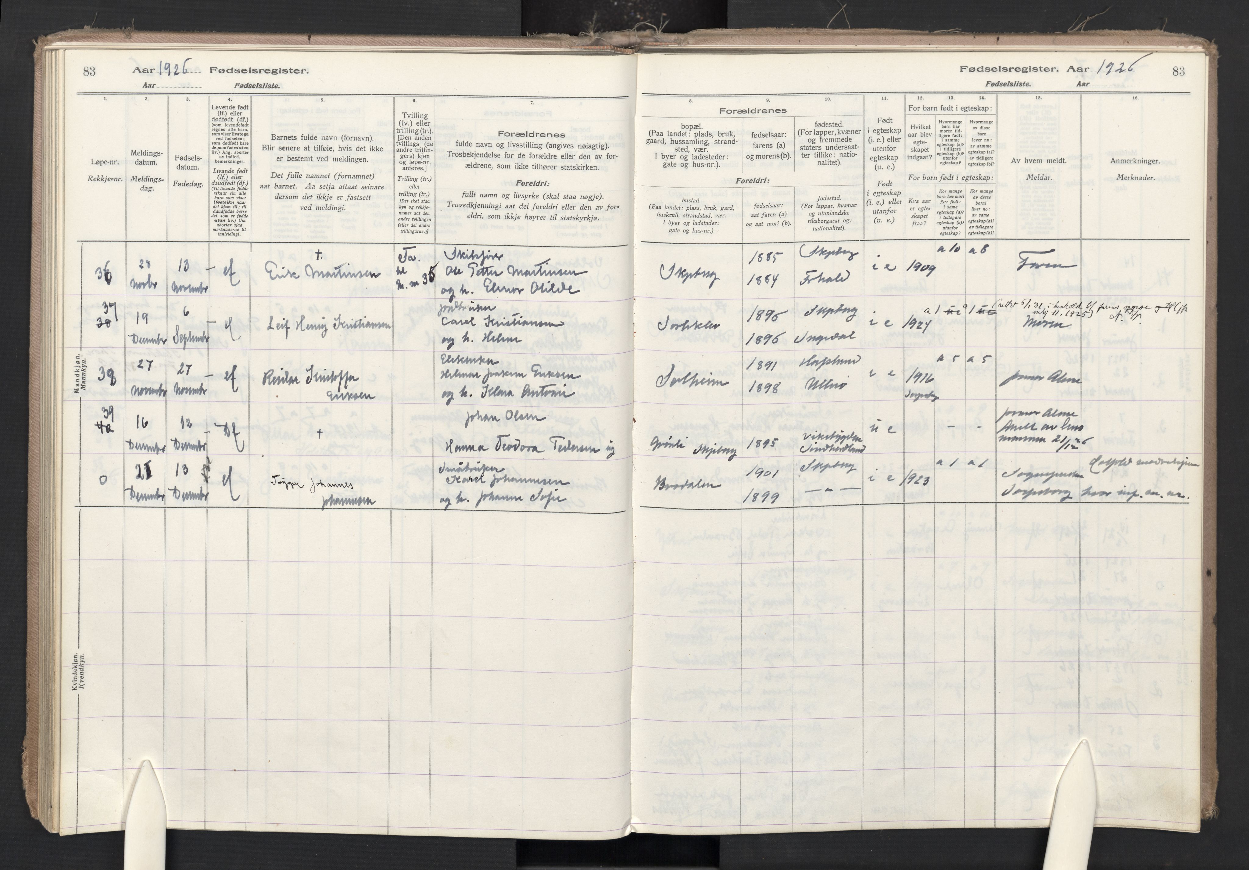 Skjeberg prestekontor Kirkebøker, AV/SAO-A-10923/J/Ja/L0001: Birth register no. I 1, 1916-1945, p. 83