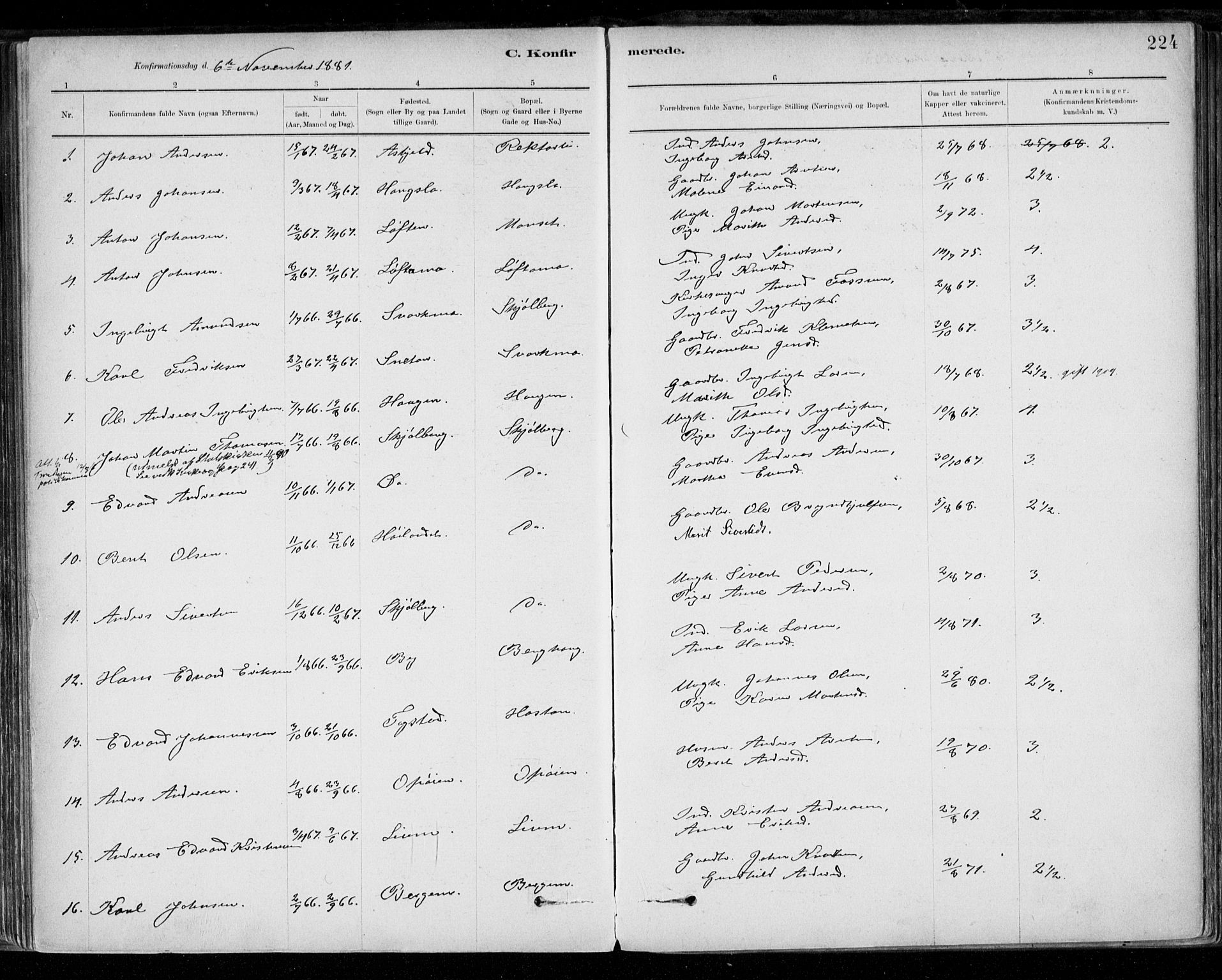 Ministerialprotokoller, klokkerbøker og fødselsregistre - Sør-Trøndelag, AV/SAT-A-1456/668/L0809: Parish register (official) no. 668A09, 1881-1895, p. 224