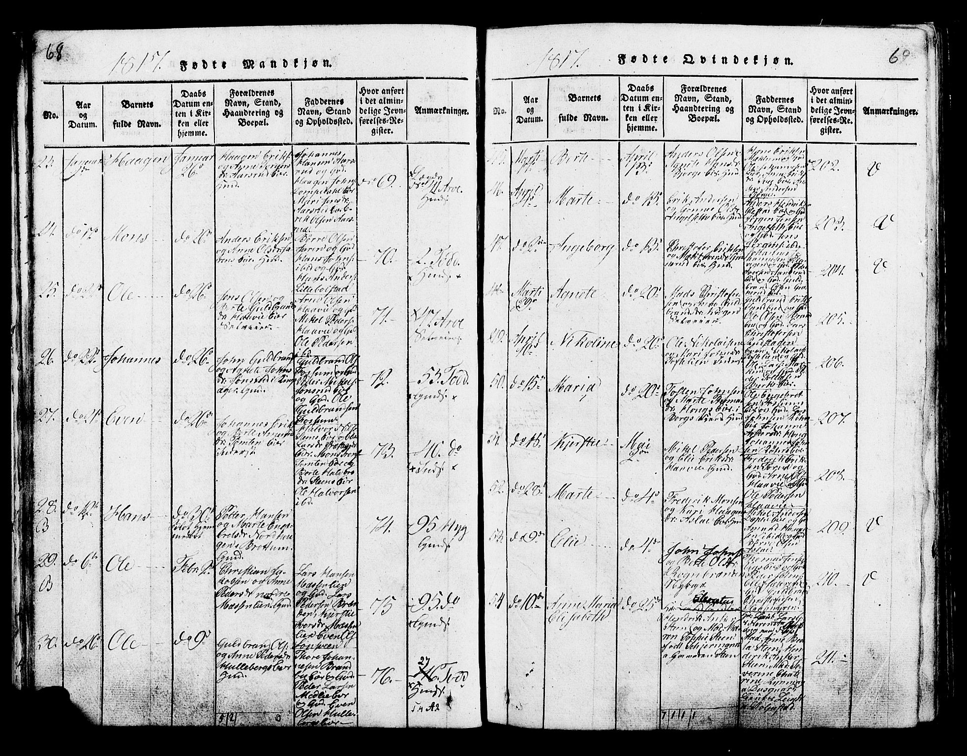 Ringsaker prestekontor, SAH/PREST-014/K/Ka/L0005: Parish register (official) no. 5, 1814-1826, p. 68-69