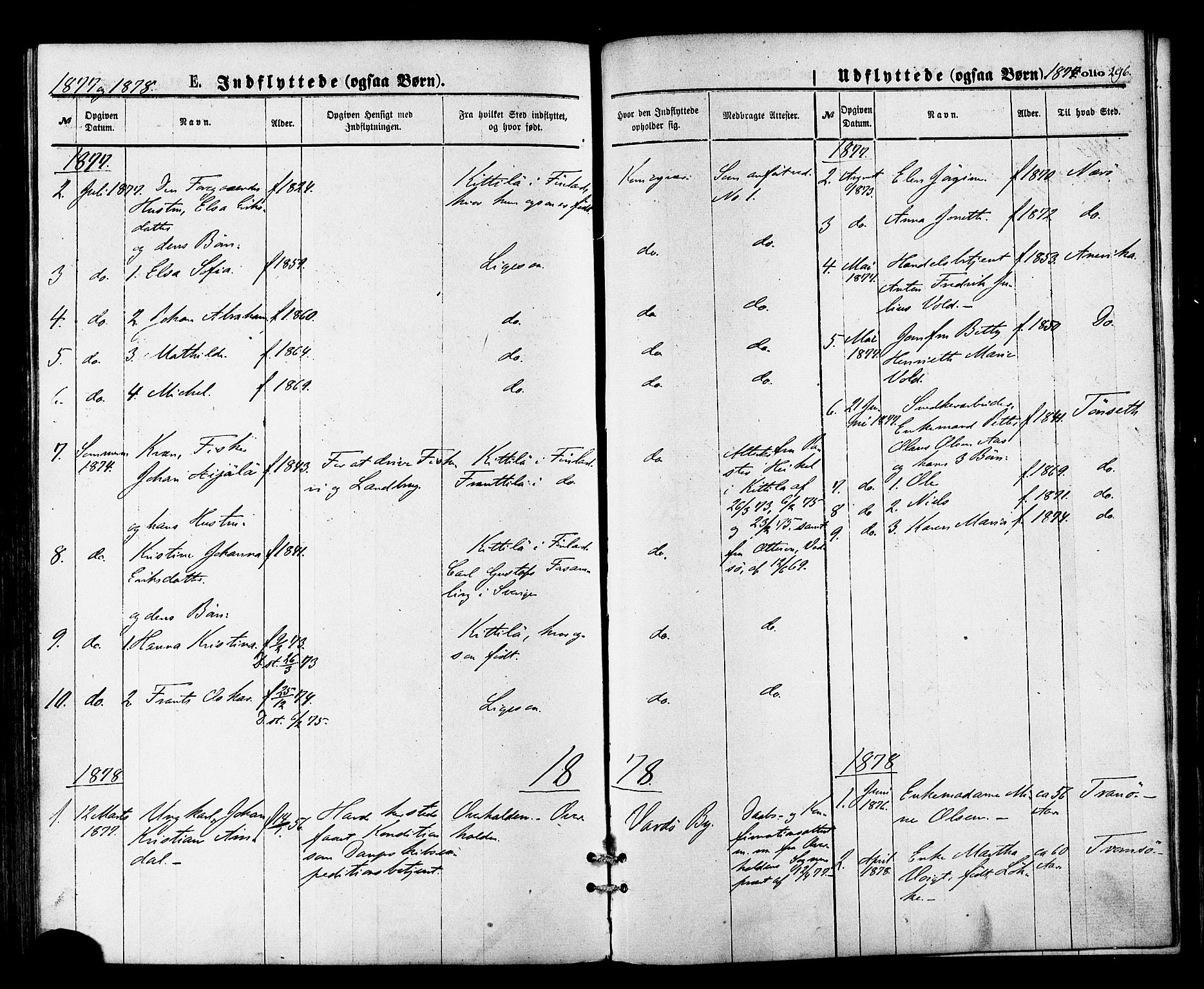 Vardø sokneprestkontor, SATØ/S-1332/H/Ha/L0005kirke: Parish register (official) no. 5, 1872-1878, p. 296
