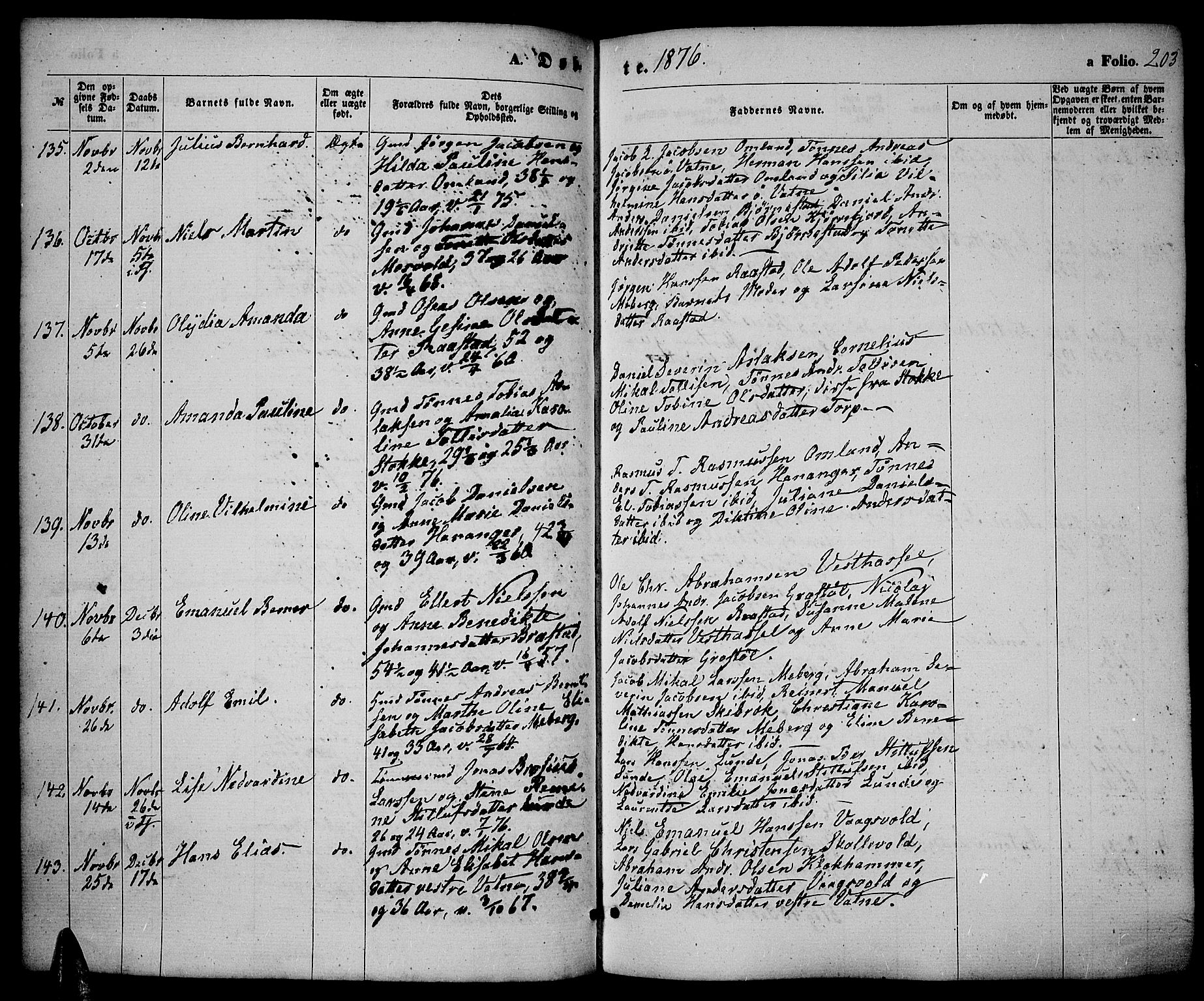 Lista sokneprestkontor, AV/SAK-1111-0027/F/Fb/L0003: Parish register (copy) no. B 3, 1862-1877, p. 203