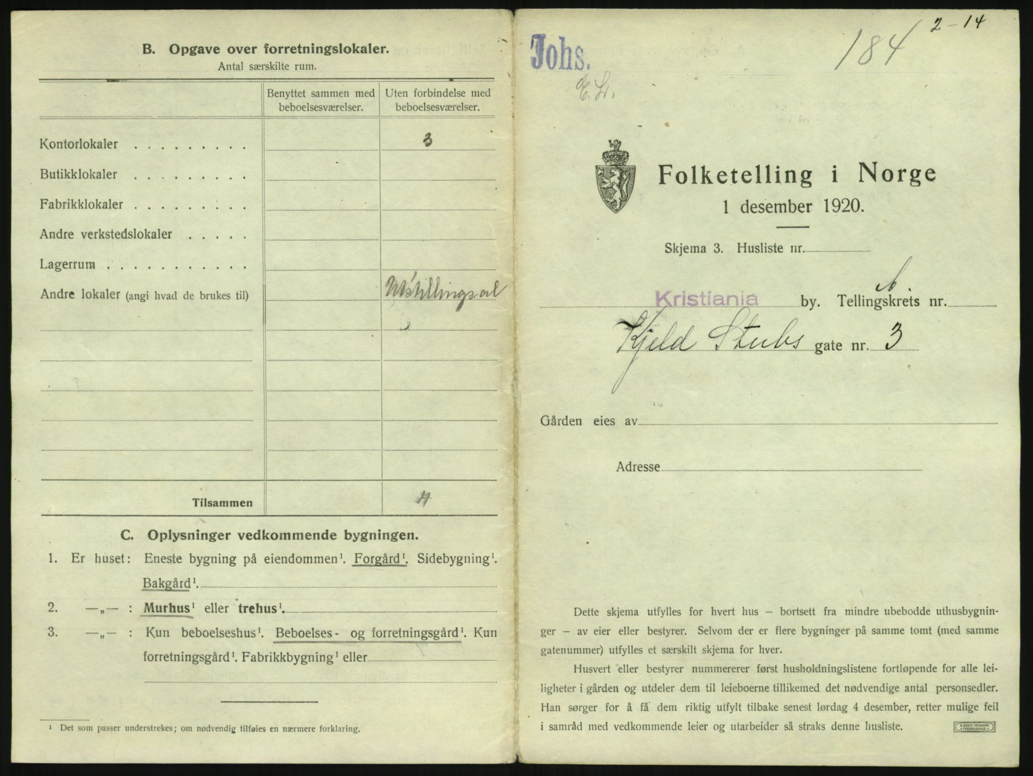 SAO, 1920 census for Kristiania, 1920, p. 52354