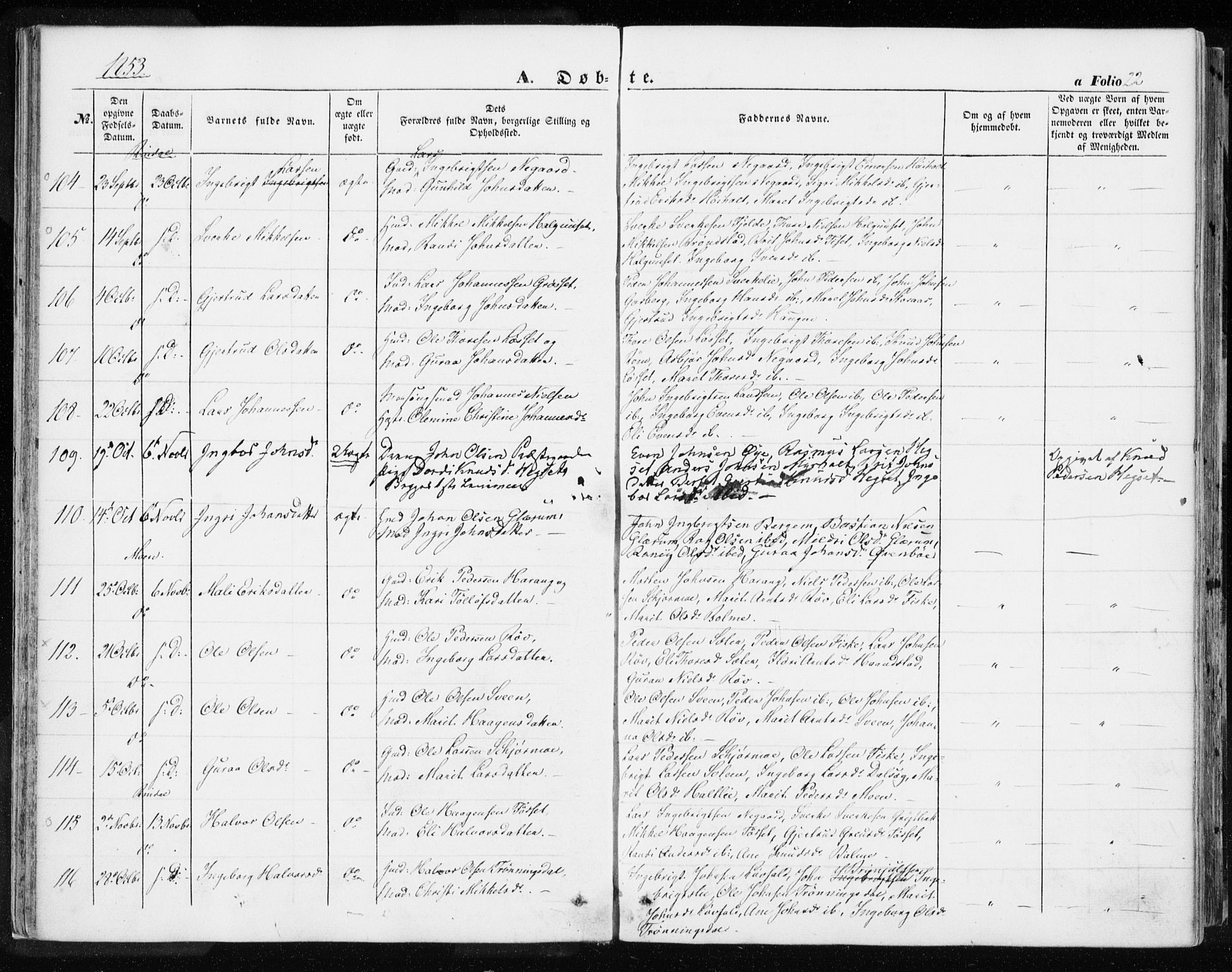 Ministerialprotokoller, klokkerbøker og fødselsregistre - Møre og Romsdal, AV/SAT-A-1454/595/L1044: Parish register (official) no. 595A06, 1852-1863, p. 22