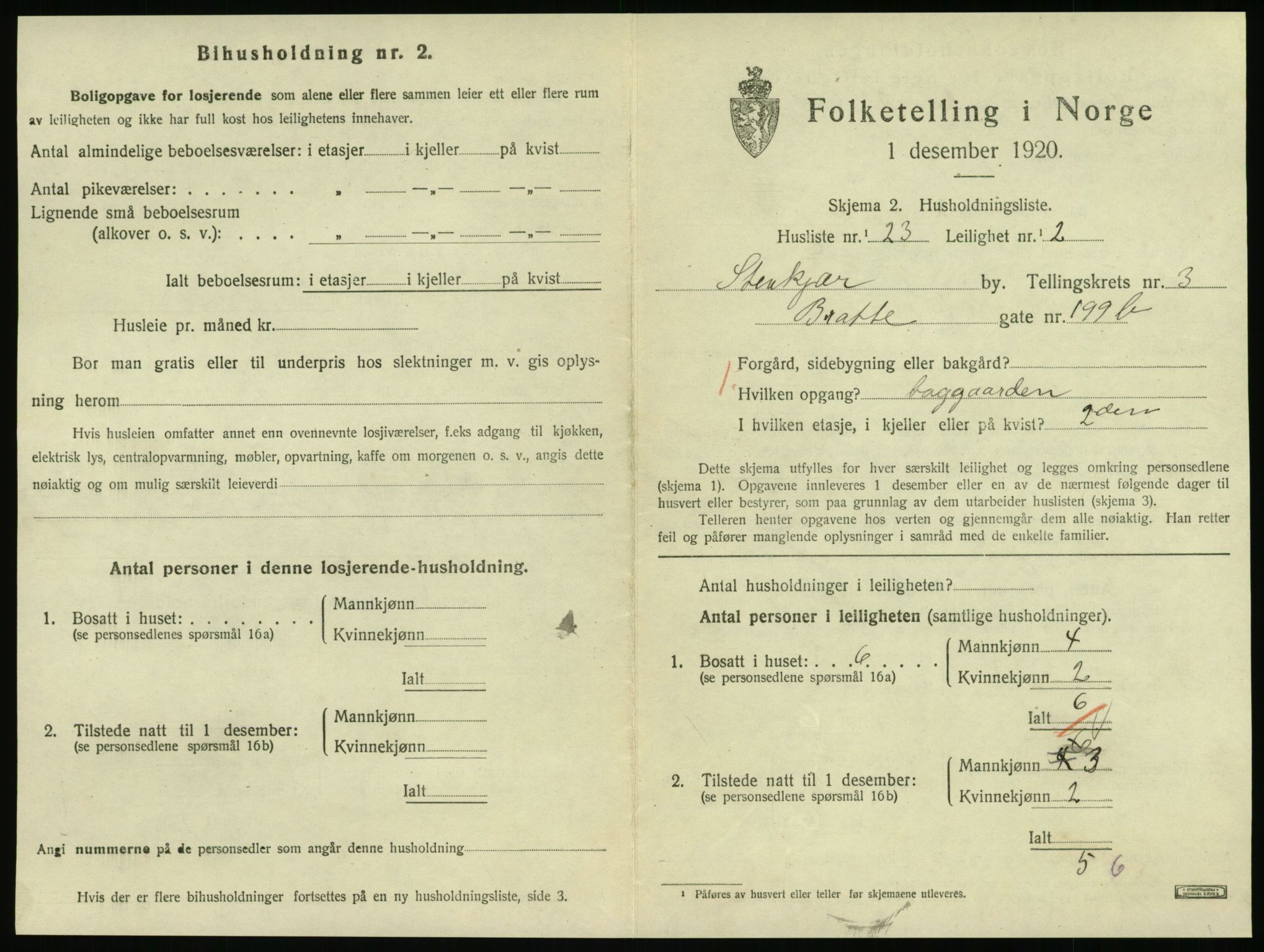 SAT, 1920 census for Steinkjer, 1920, p. 1968