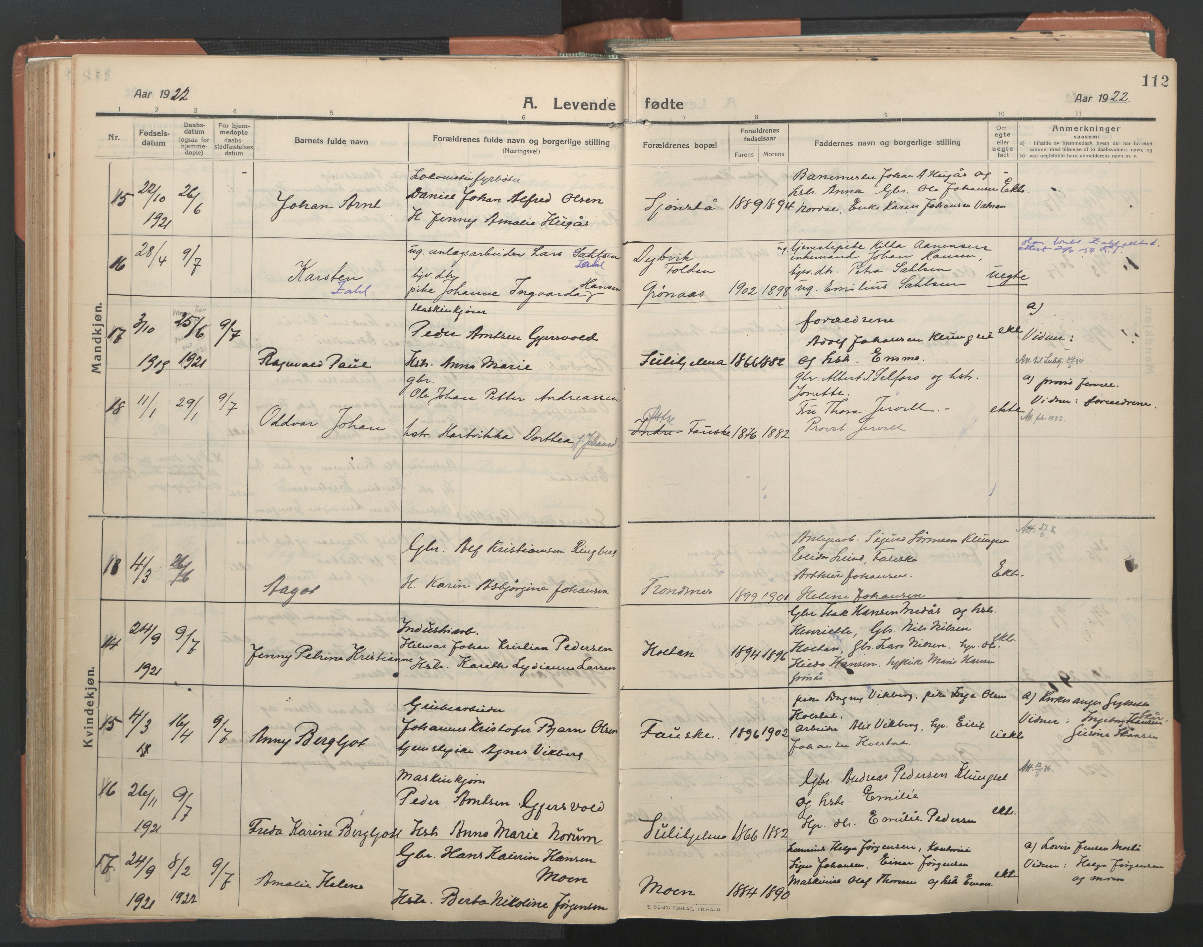 Ministerialprotokoller, klokkerbøker og fødselsregistre - Nordland, AV/SAT-A-1459/849/L0698: Parish register (official) no. 849A09, 1911-1924, p. 112