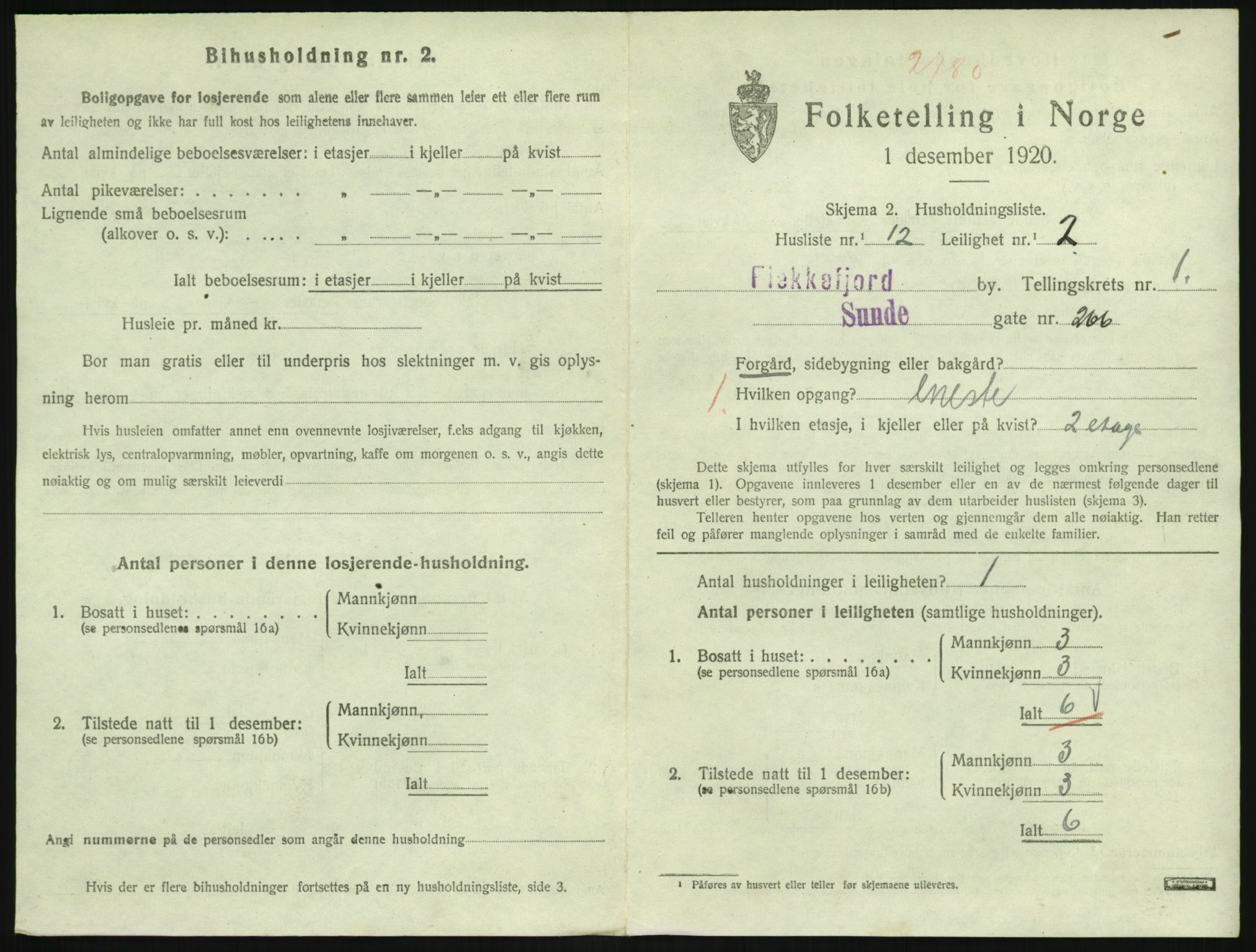 SAK, 1920 census for Flekkefjord, 1920, p. 832