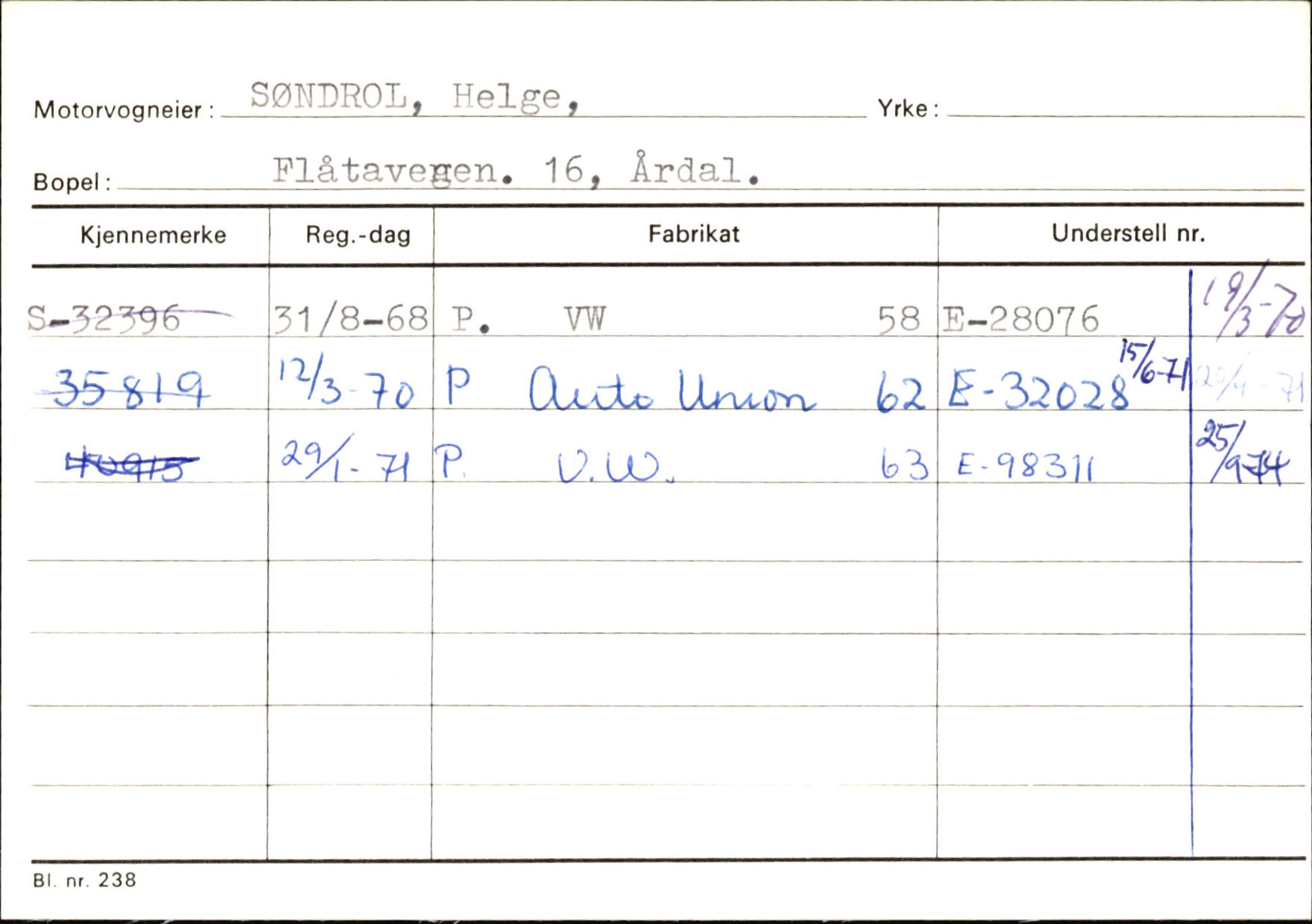 Statens vegvesen, Sogn og Fjordane vegkontor, AV/SAB-A-5301/4/F/L0146: Registerkort Årdal R-Å samt diverse kort, 1945-1975, p. 780