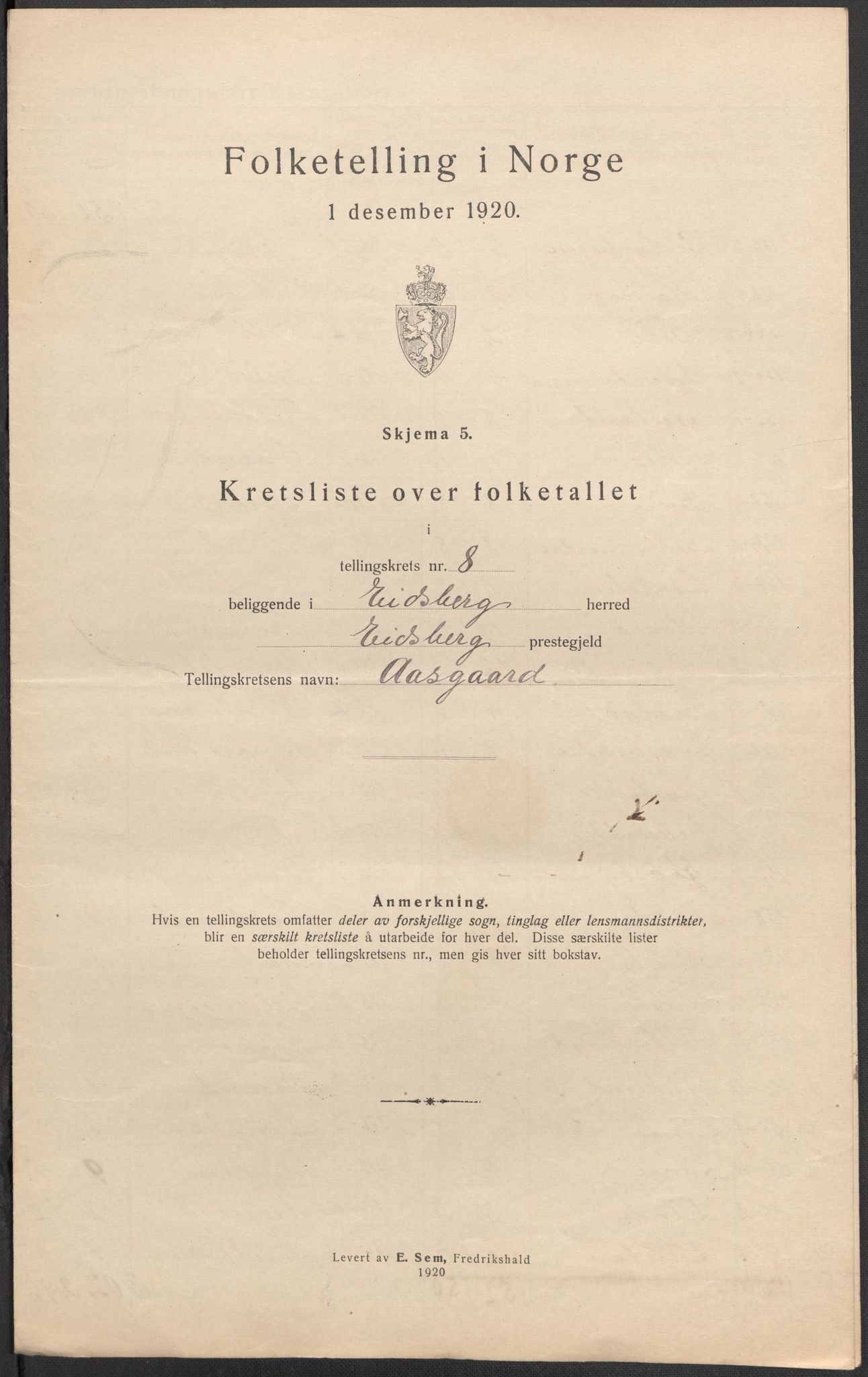 SAO, 1920 census for Eidsberg, 1920, p. 26