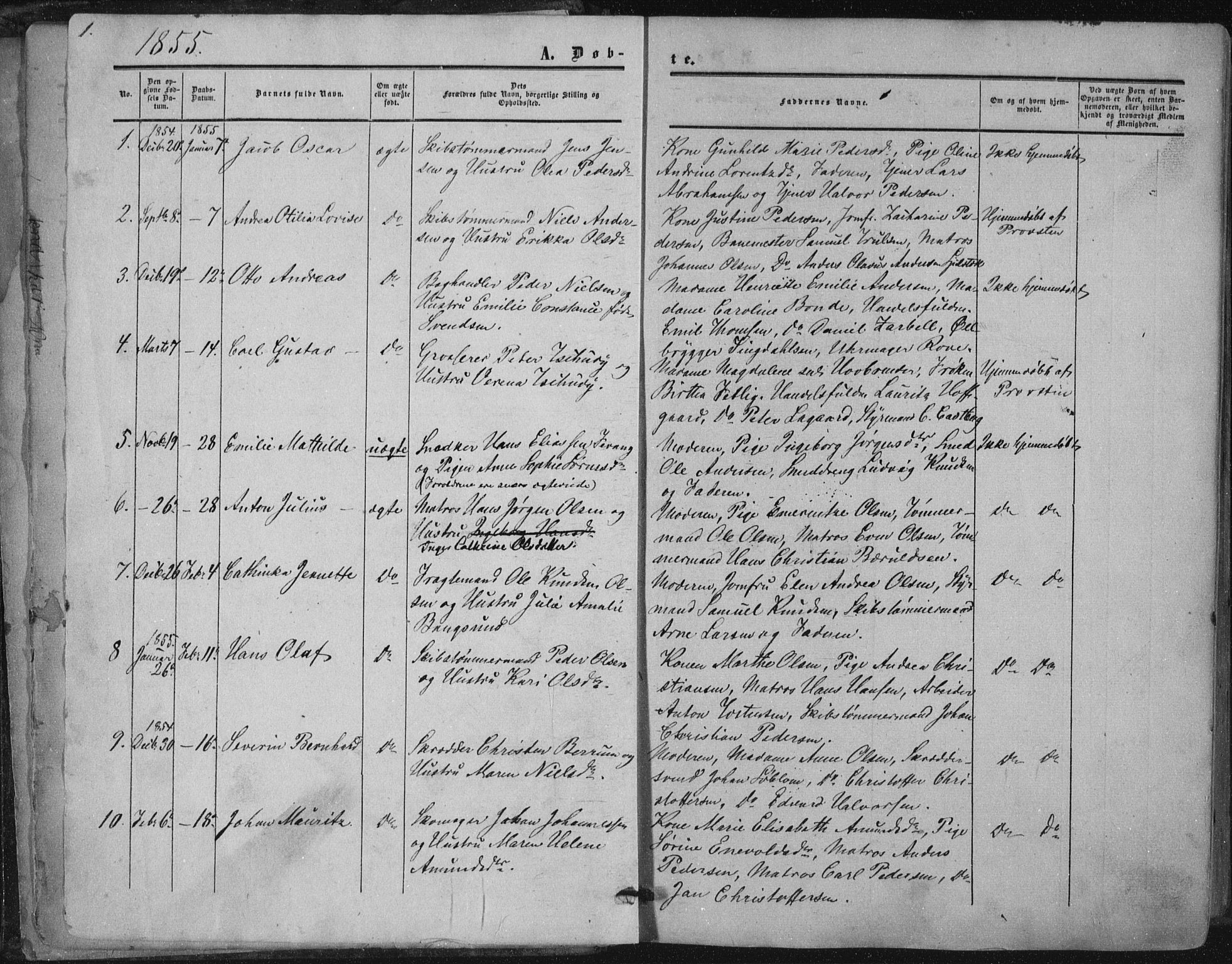 Tønsberg kirkebøker, SAKO/A-330/F/Fa/L0008: Parish register (official) no. I 8, 1855-1864, p. 1