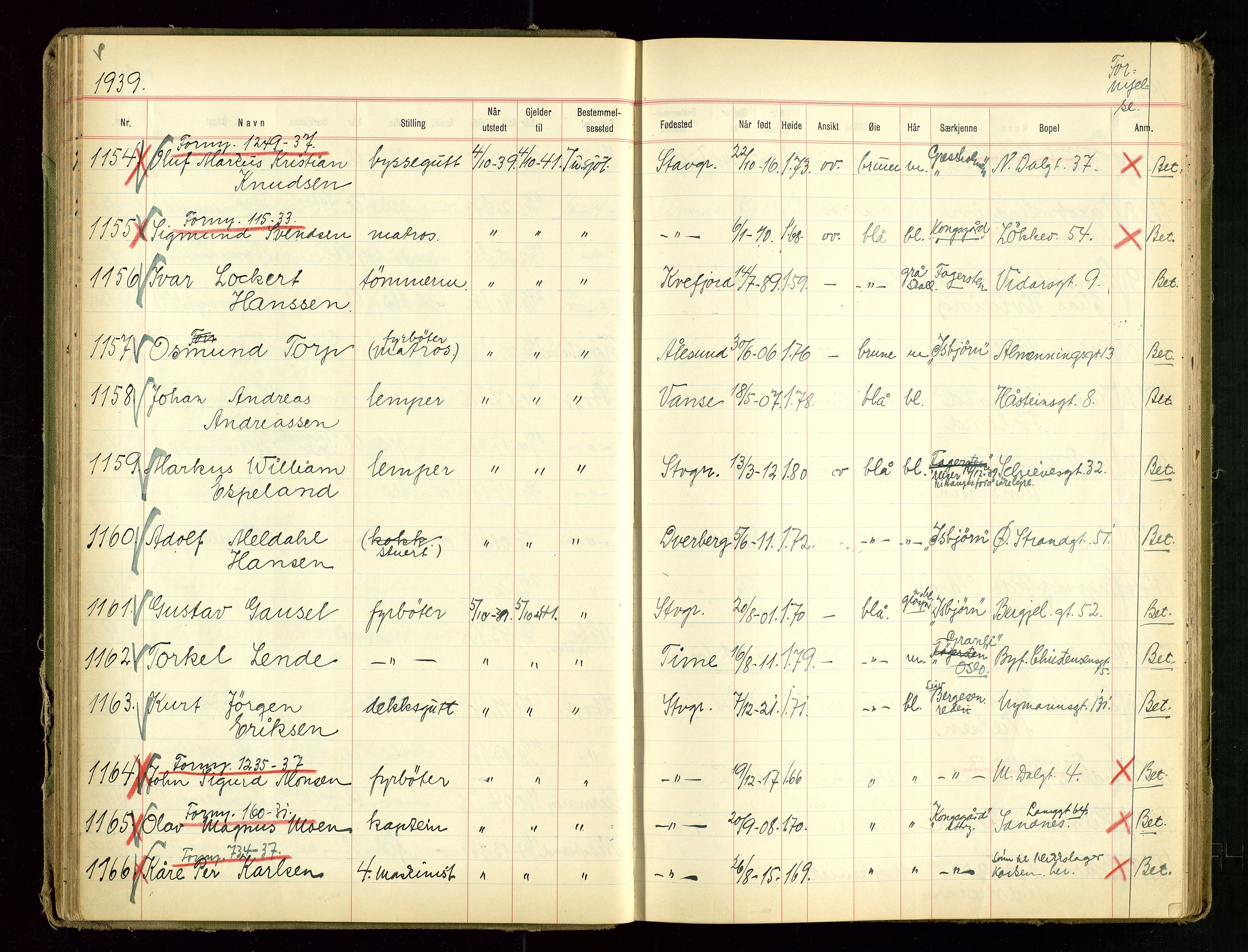 Stavanger politikammer, AV/SAST-A-100361/001/H/Hc/Hcd/Hcdb/L0002: "Pass-protokoll", 1939-1945, p. 48