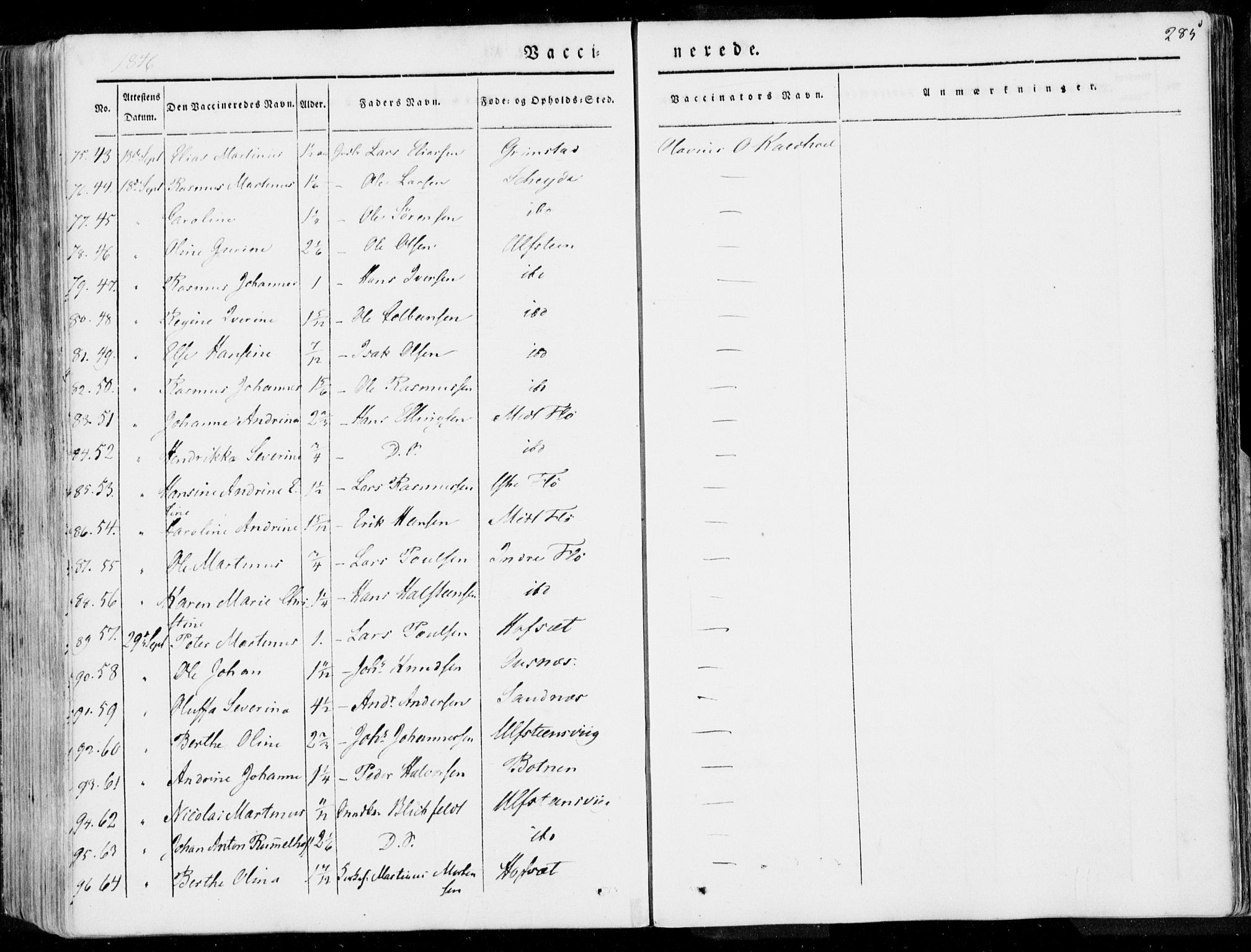 Ministerialprotokoller, klokkerbøker og fødselsregistre - Møre og Romsdal, AV/SAT-A-1454/509/L0104: Parish register (official) no. 509A02, 1833-1847, p. 285