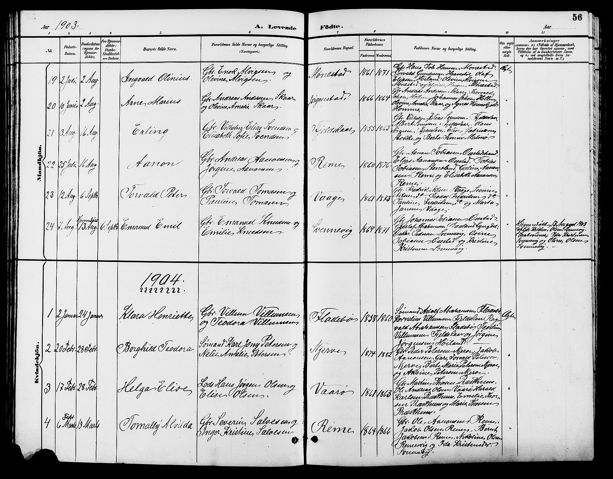 Sør-Audnedal sokneprestkontor, SAK/1111-0039/F/Fb/Fba/L0004: Parish register (copy) no. B 4, 1893-1909, p. 56