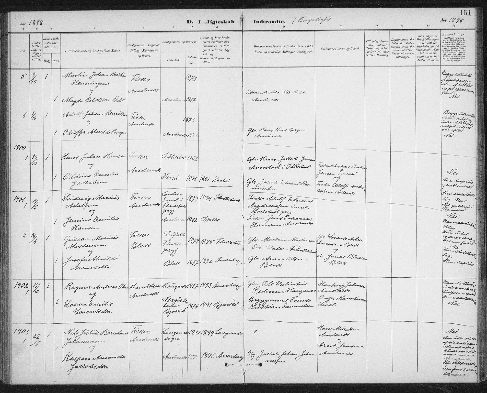 Ministerialprotokoller, klokkerbøker og fødselsregistre - Nordland, AV/SAT-A-1459/899/L1437: Parish register (official) no. 899A05, 1897-1908, p. 151