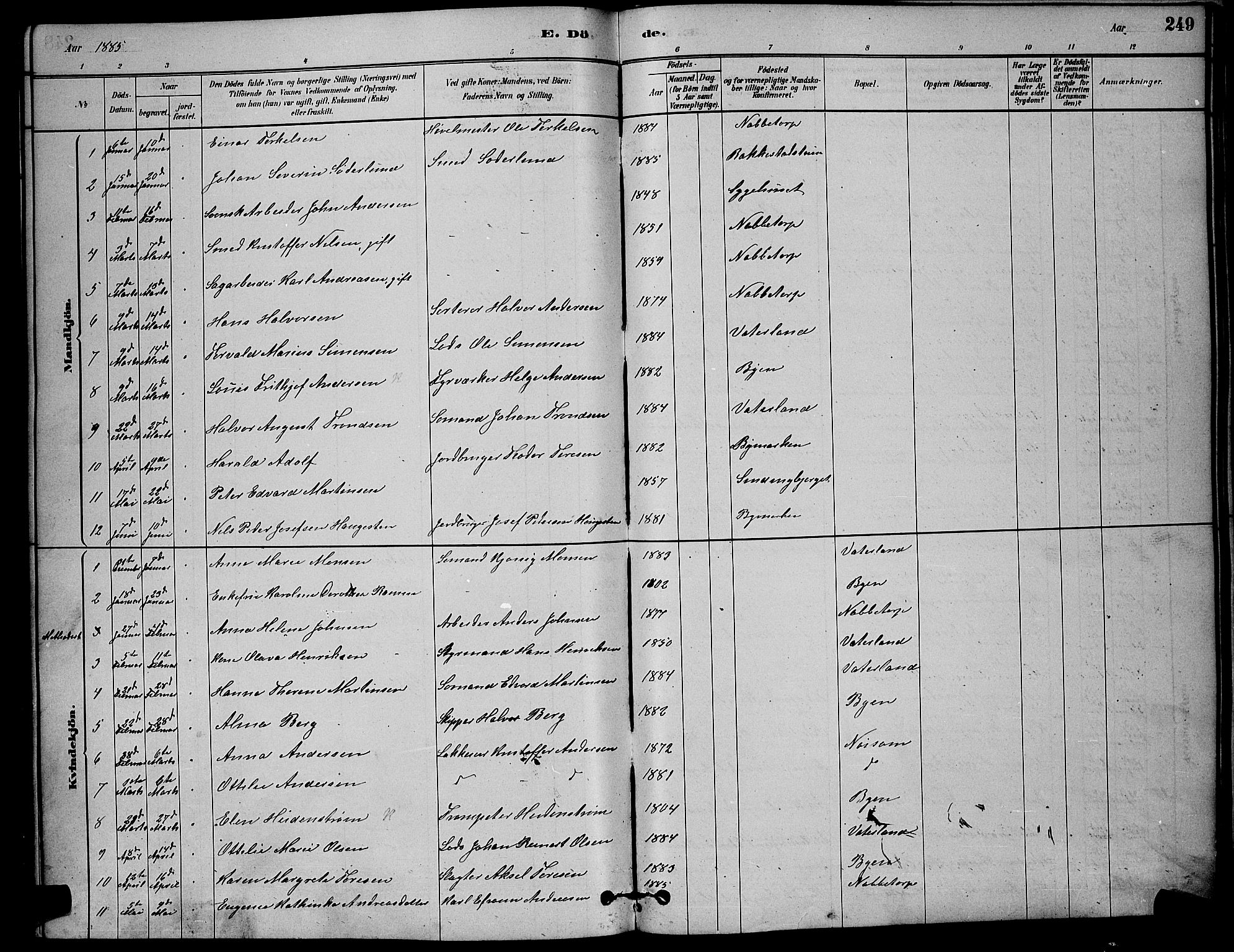 Østre Fredrikstad prestekontor Kirkebøker, SAO/A-10907/G/Ga/L0001: Parish register (copy) no. 1, 1880-1899, p. 249