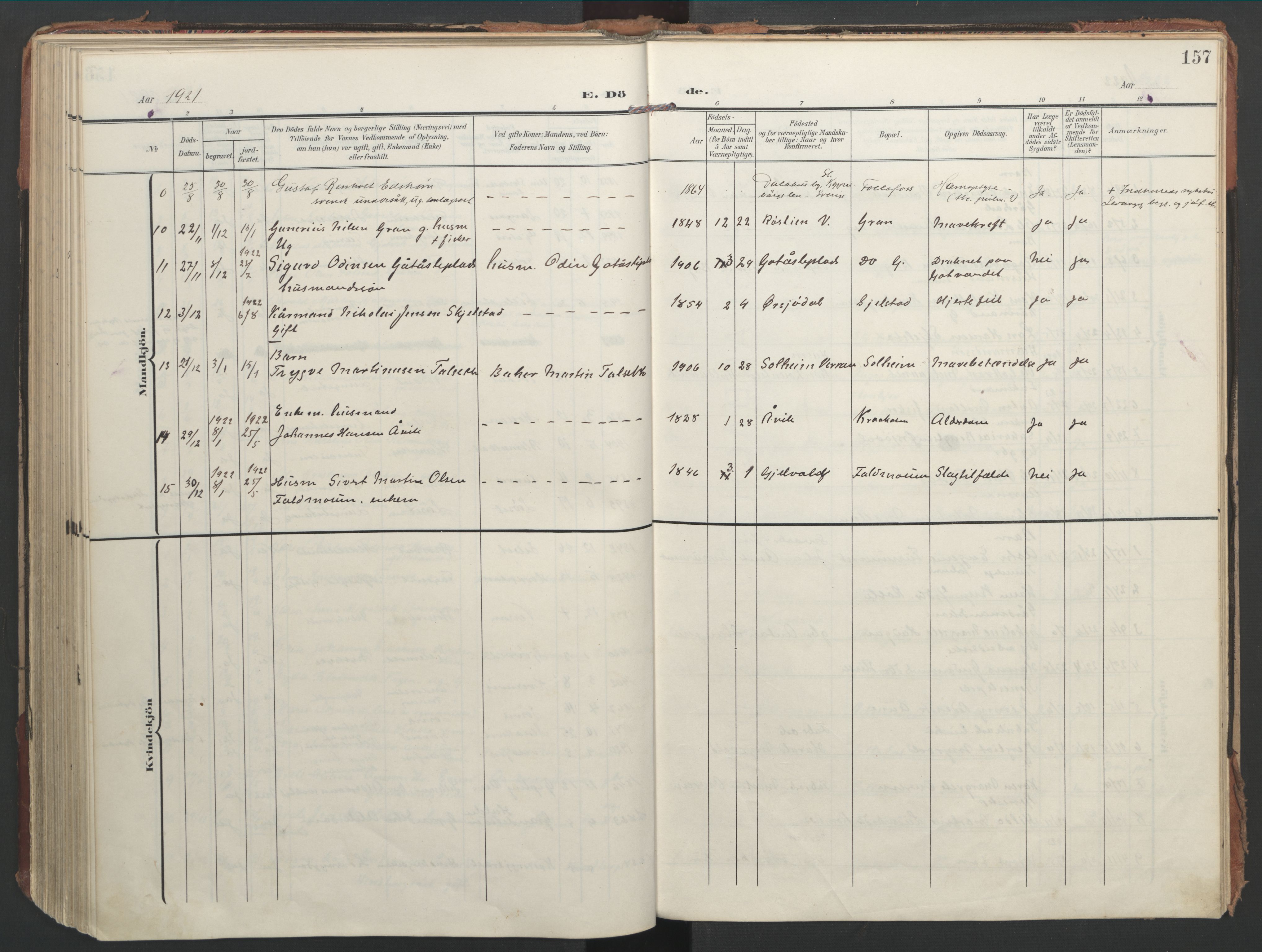 Ministerialprotokoller, klokkerbøker og fødselsregistre - Nord-Trøndelag, SAT/A-1458/744/L0421: Parish register (official) no. 744A05, 1905-1930, p. 157