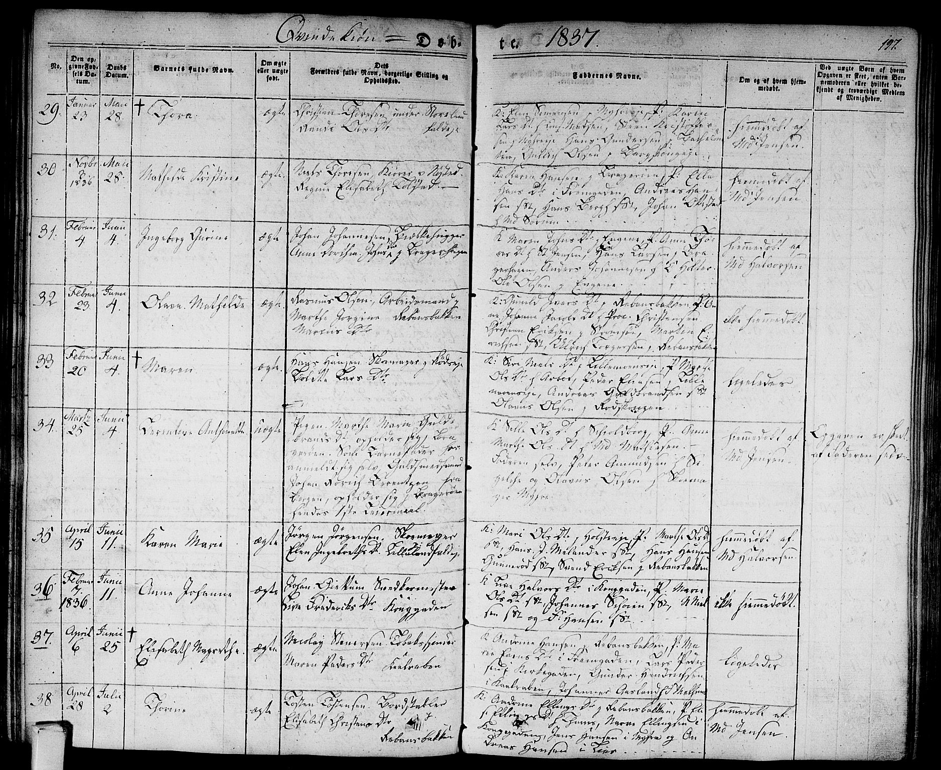 Bragernes kirkebøker, SAKO/A-6/F/Fb/L0001: Parish register (official) no. II 1, 1830-1847, p. 197