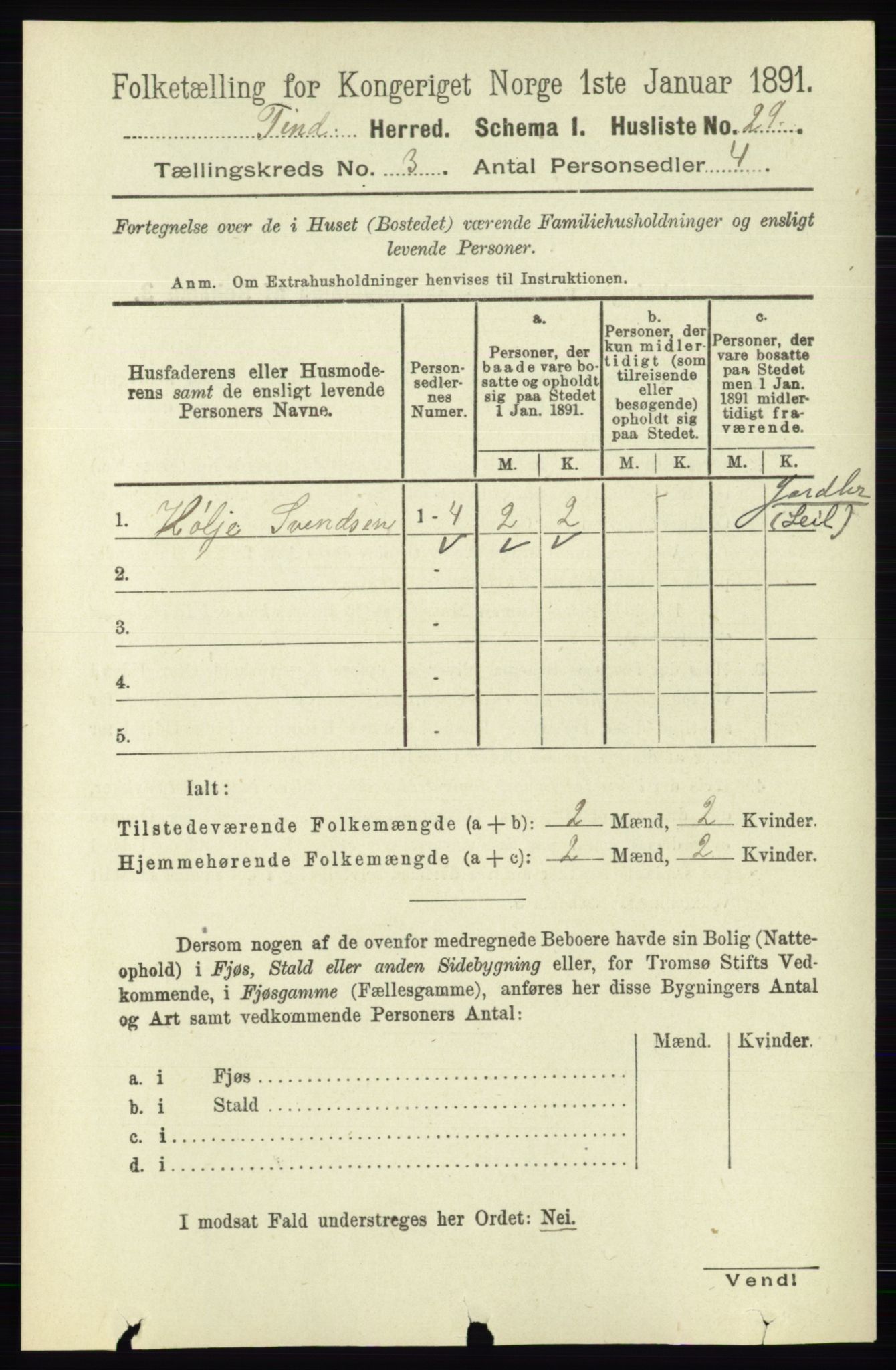 RA, 1891 census for 0826 Tinn, 1891, p. 498