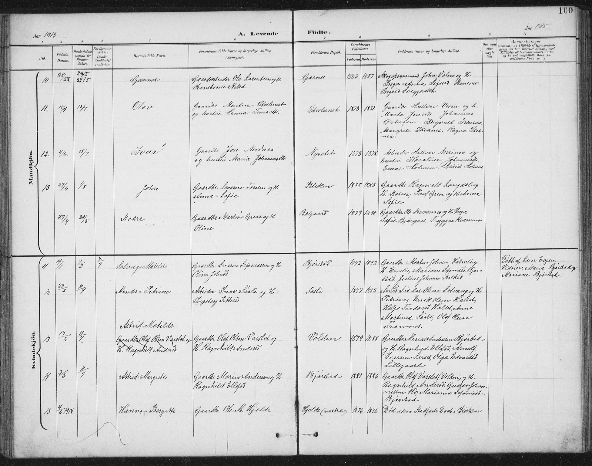 Ministerialprotokoller, klokkerbøker og fødselsregistre - Nord-Trøndelag, AV/SAT-A-1458/724/L0269: Parish register (copy) no. 724C05, 1899-1920, p. 100