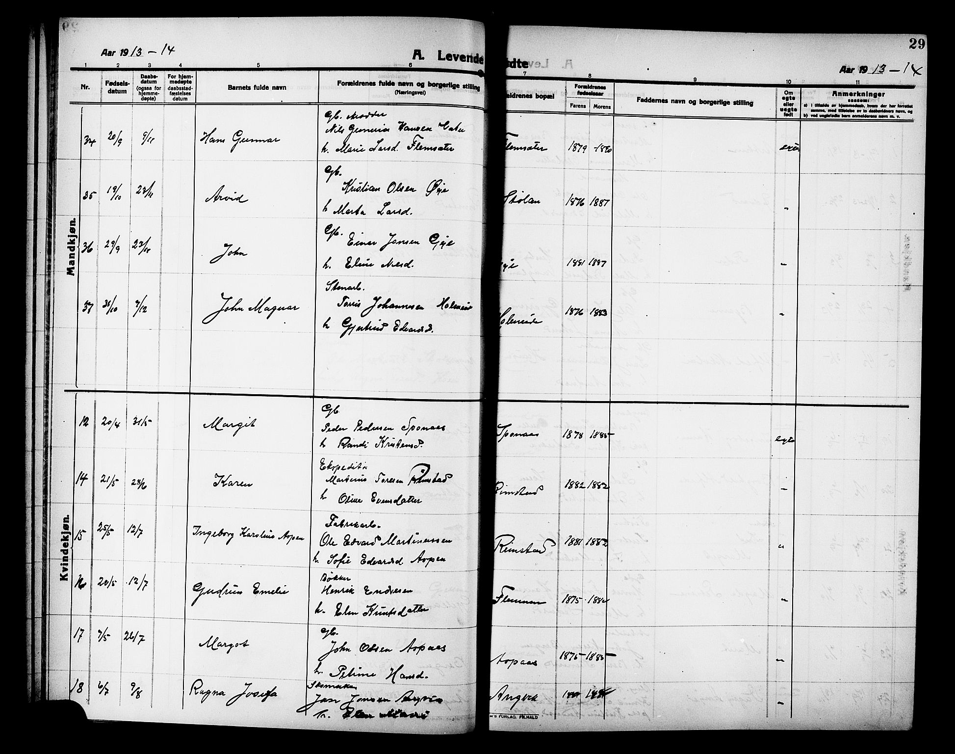 Ministerialprotokoller, klokkerbøker og fødselsregistre - Møre og Romsdal, AV/SAT-A-1454/586/L0993: Parish register (copy) no. 586C04, 1910-1918, p. 29