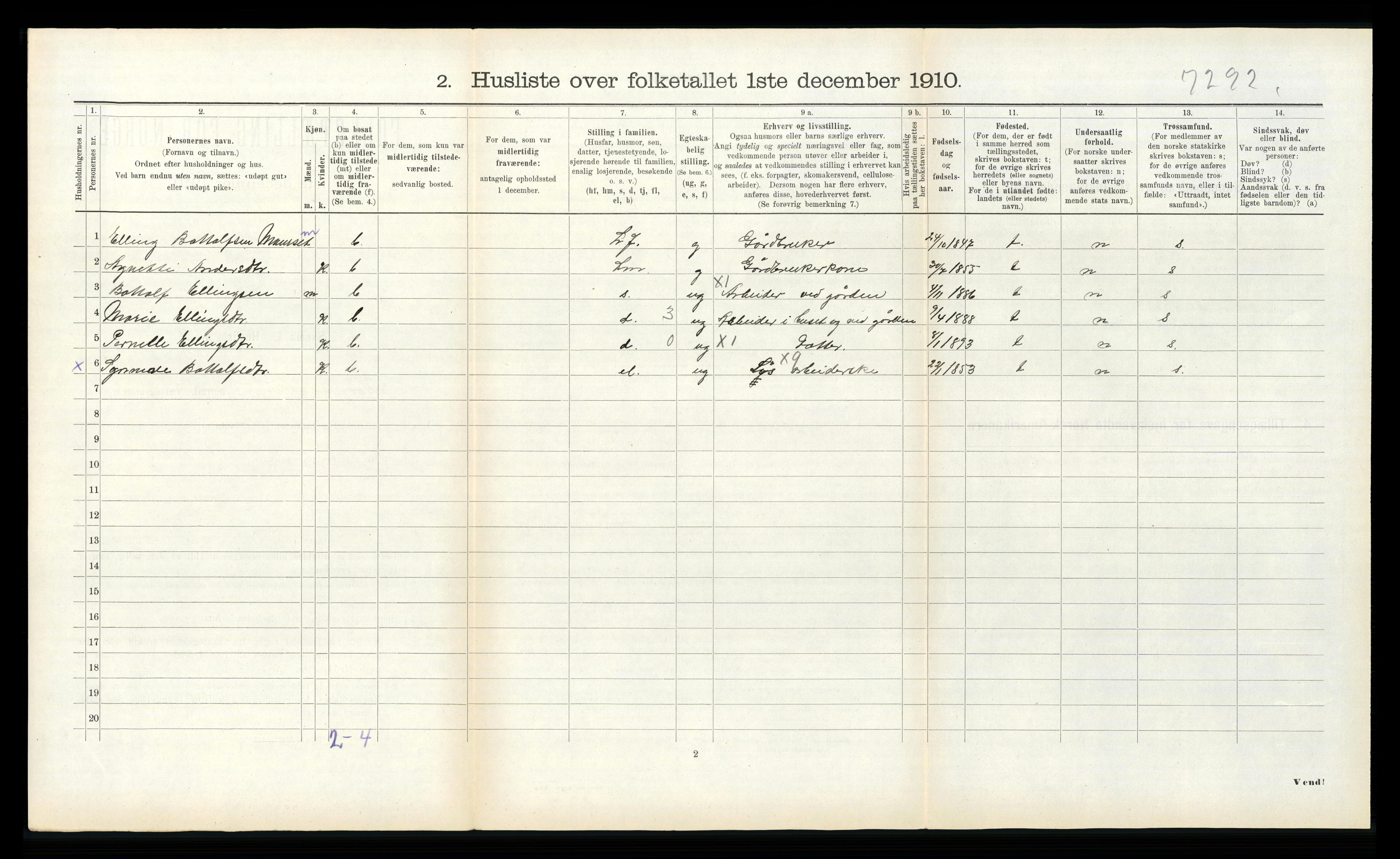 RA, 1910 census for Hornindal, 1910, p. 485