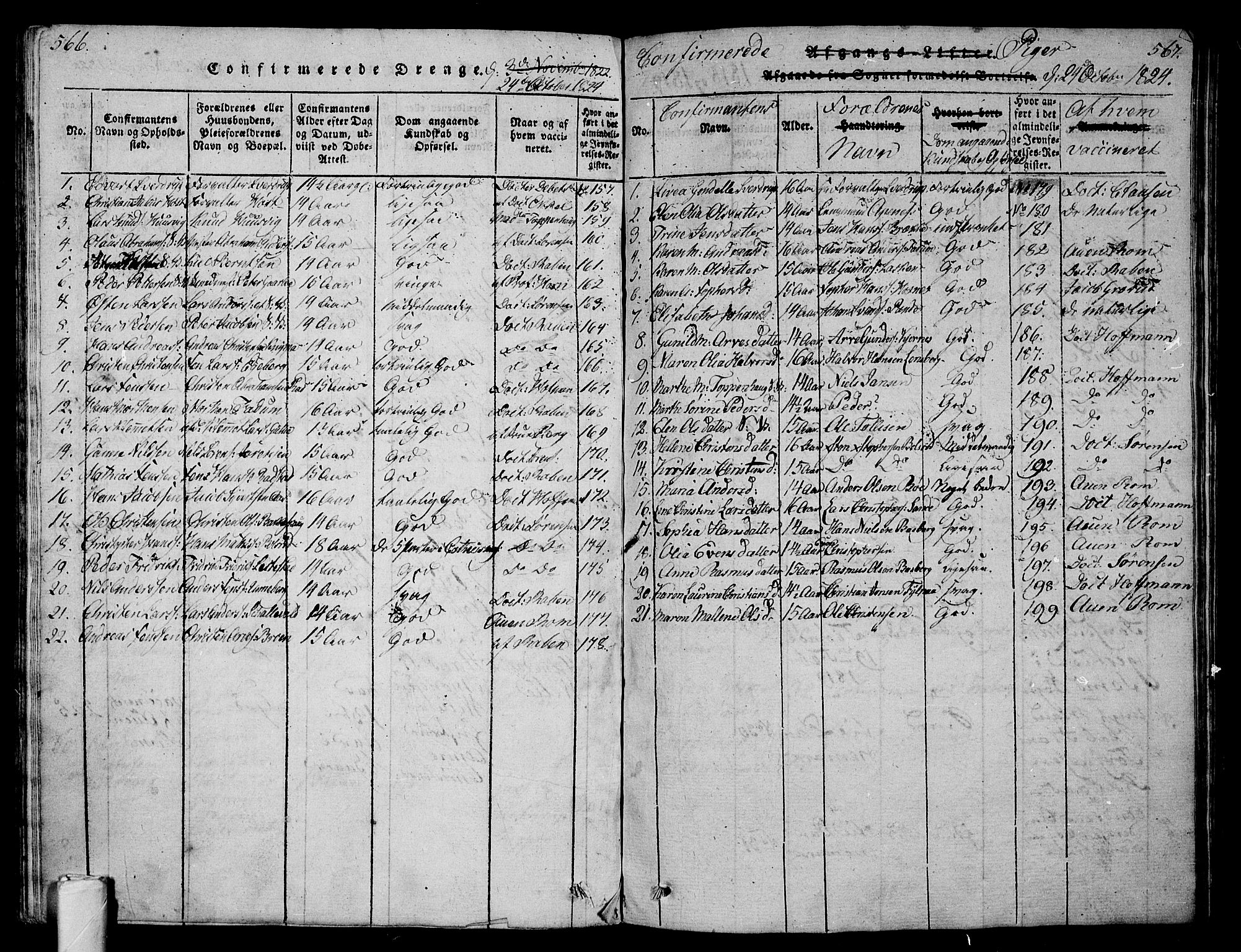 Sem kirkebøker, AV/SAKO-A-5/G/Ga/L0001: Parish register (copy) no. I 1, 1814-1825, p. 566-567