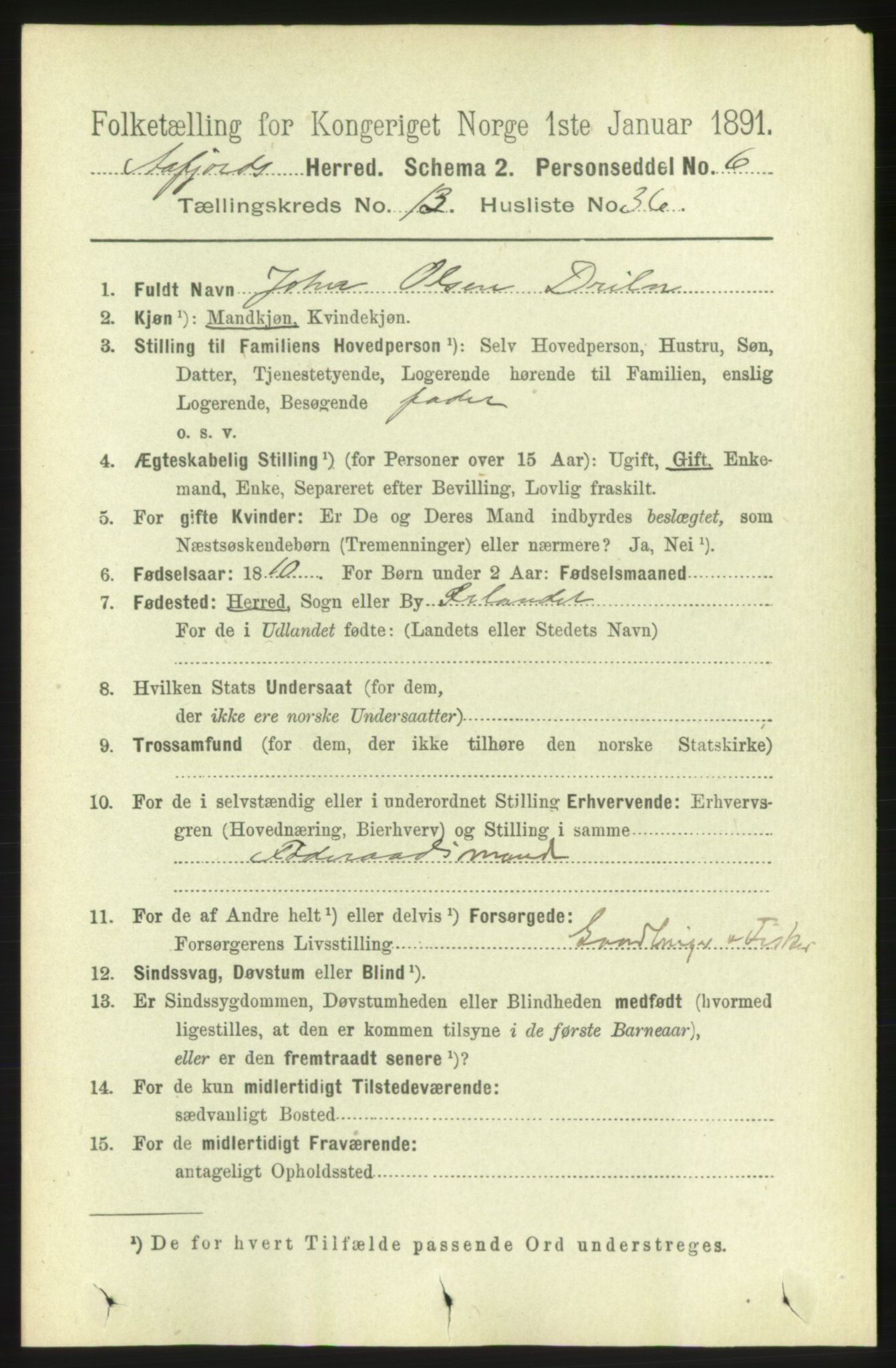 RA, 1891 census for 1630 Åfjord, 1891, p. 4391