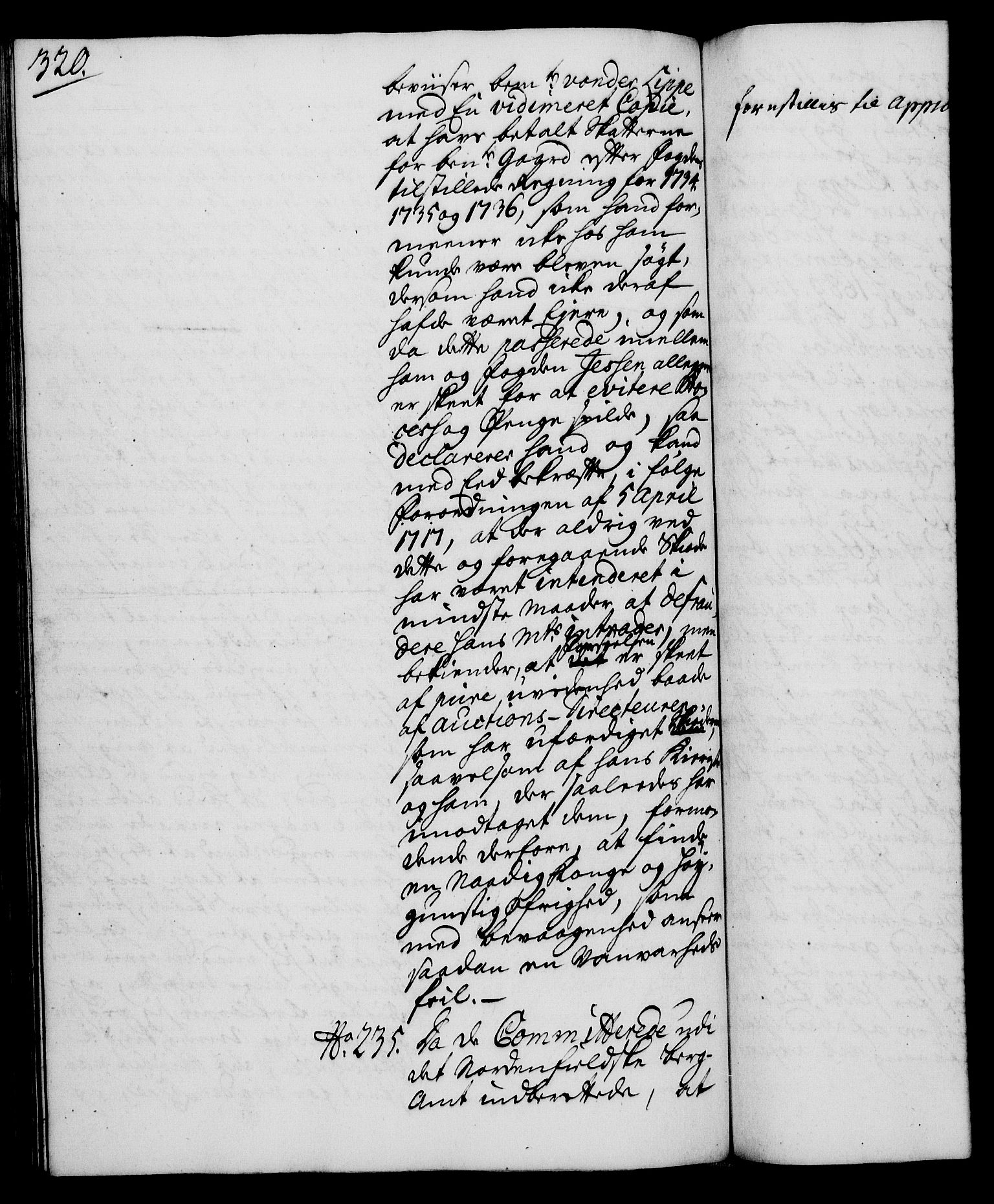 Rentekammeret, Kammerkanselliet, RA/EA-3111/G/Gh/Gha/L0019: Norsk ekstraktmemorialprotokoll (merket RK 53.64), 1736-1737, p. 320
